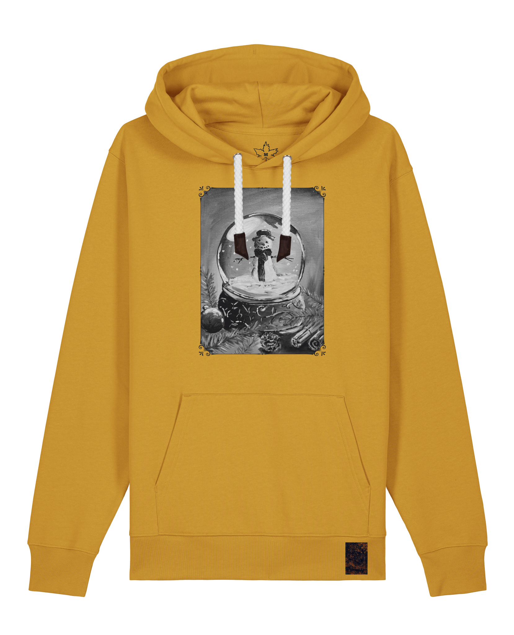 bio-unisex-medium fit-hoodie-schneekugel-stsu177-senf-weiße kordel-front