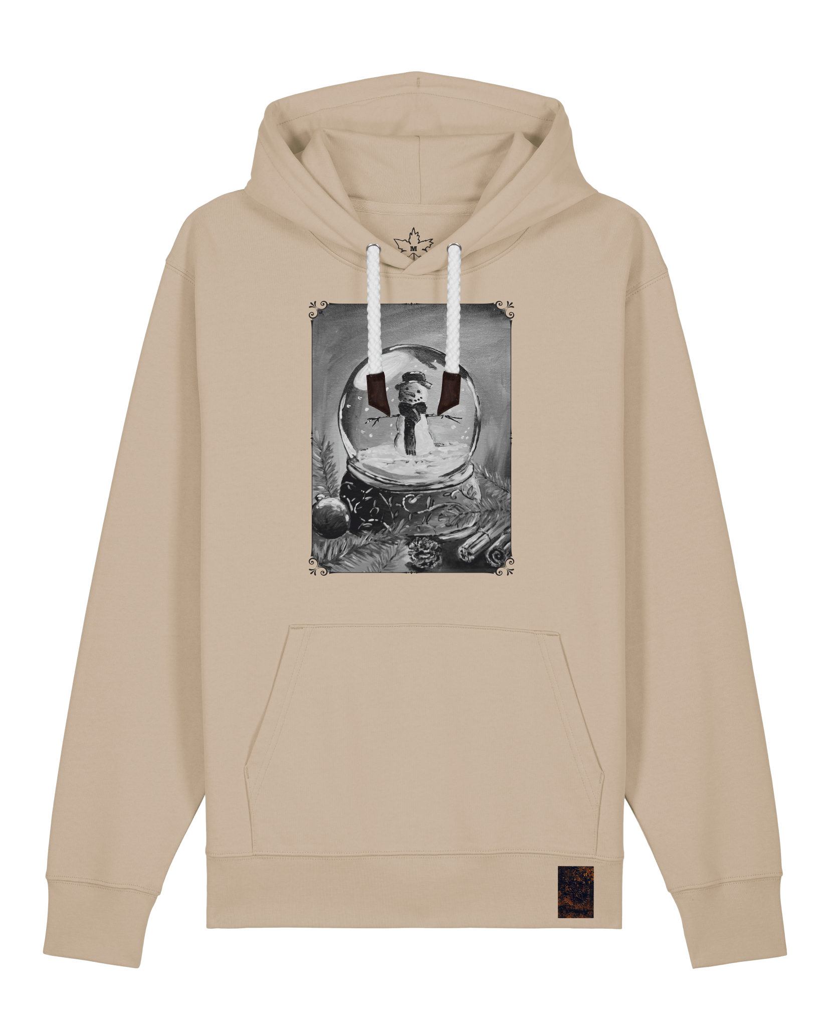 bio-unisex-medium fit-hoodie-schneekugel-stsu177-treibsand-weiße kordel-front