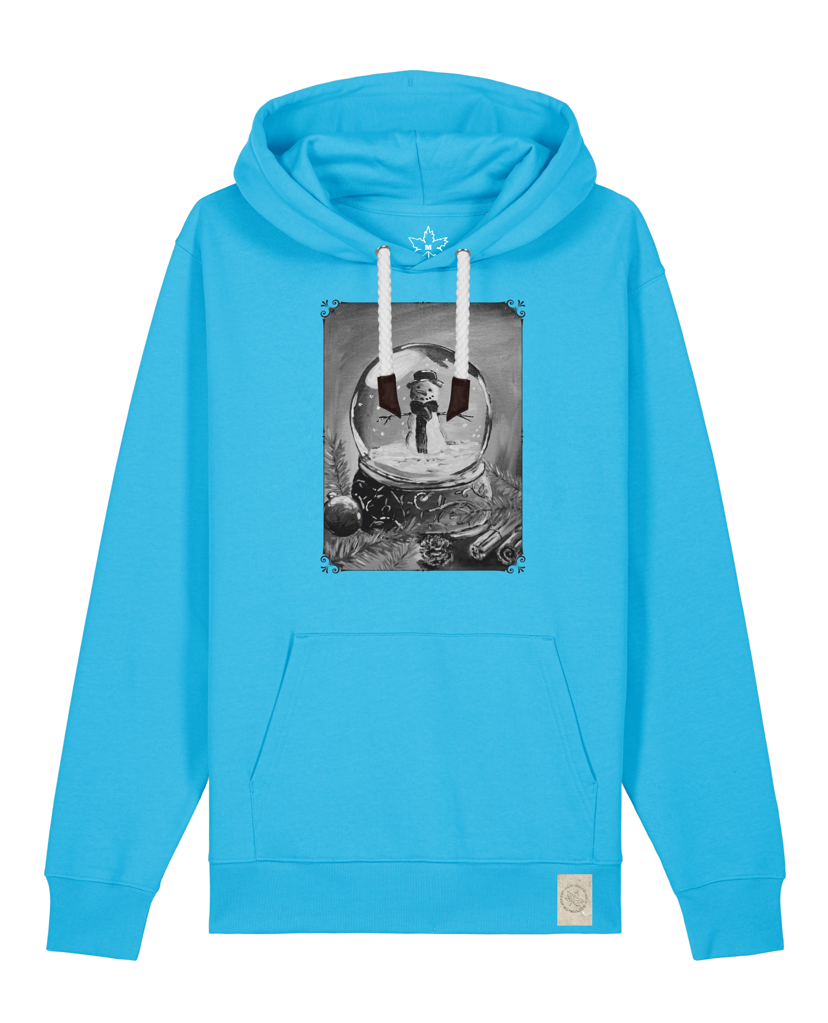 bio-unisex-medium fit-hoodie-schneekugel-stsu177-wasserblau-weiße kordel-front