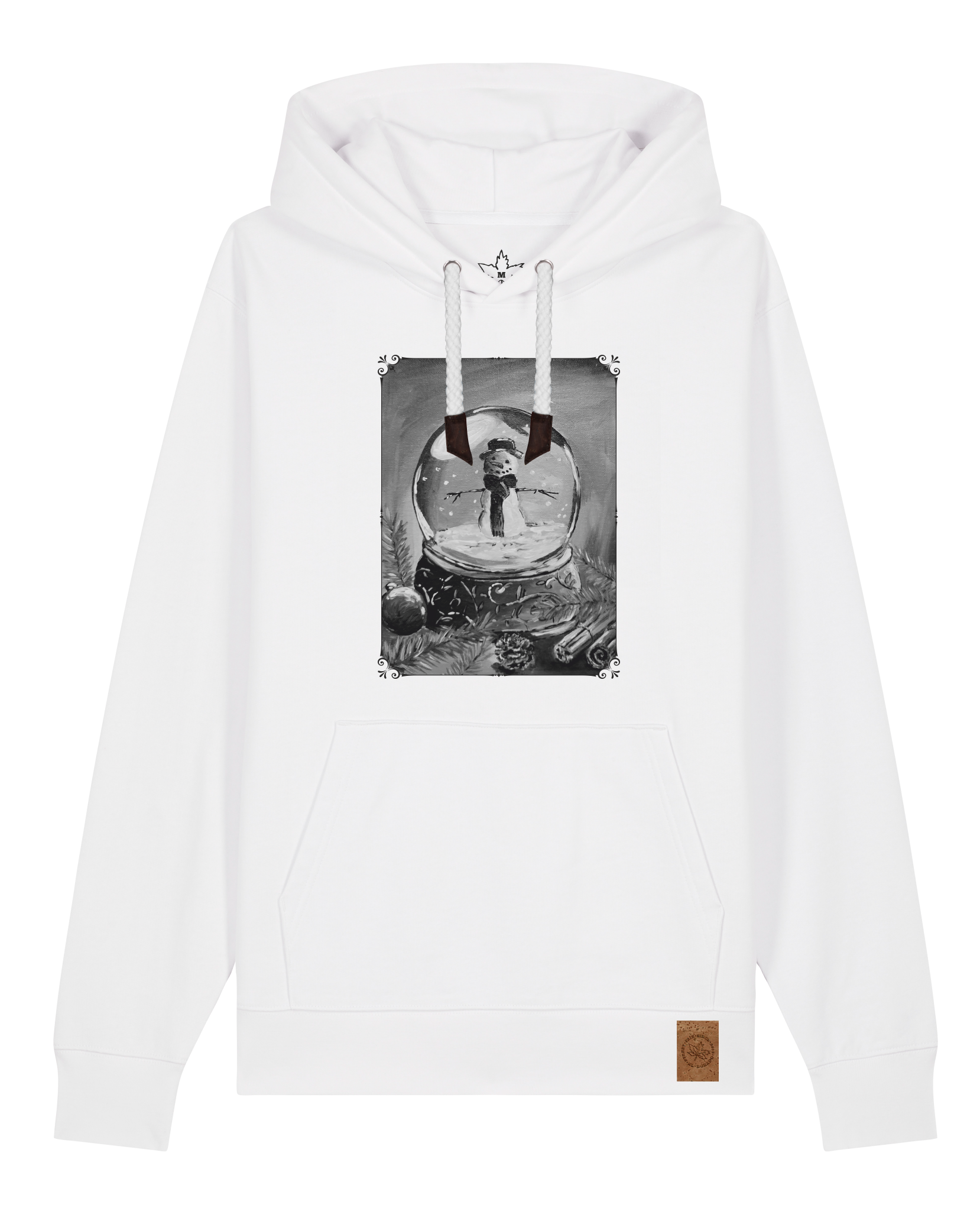 bio-unisex-medium fit-hoodie-schneekugel-stsu177-weiß-weiße kordel-front