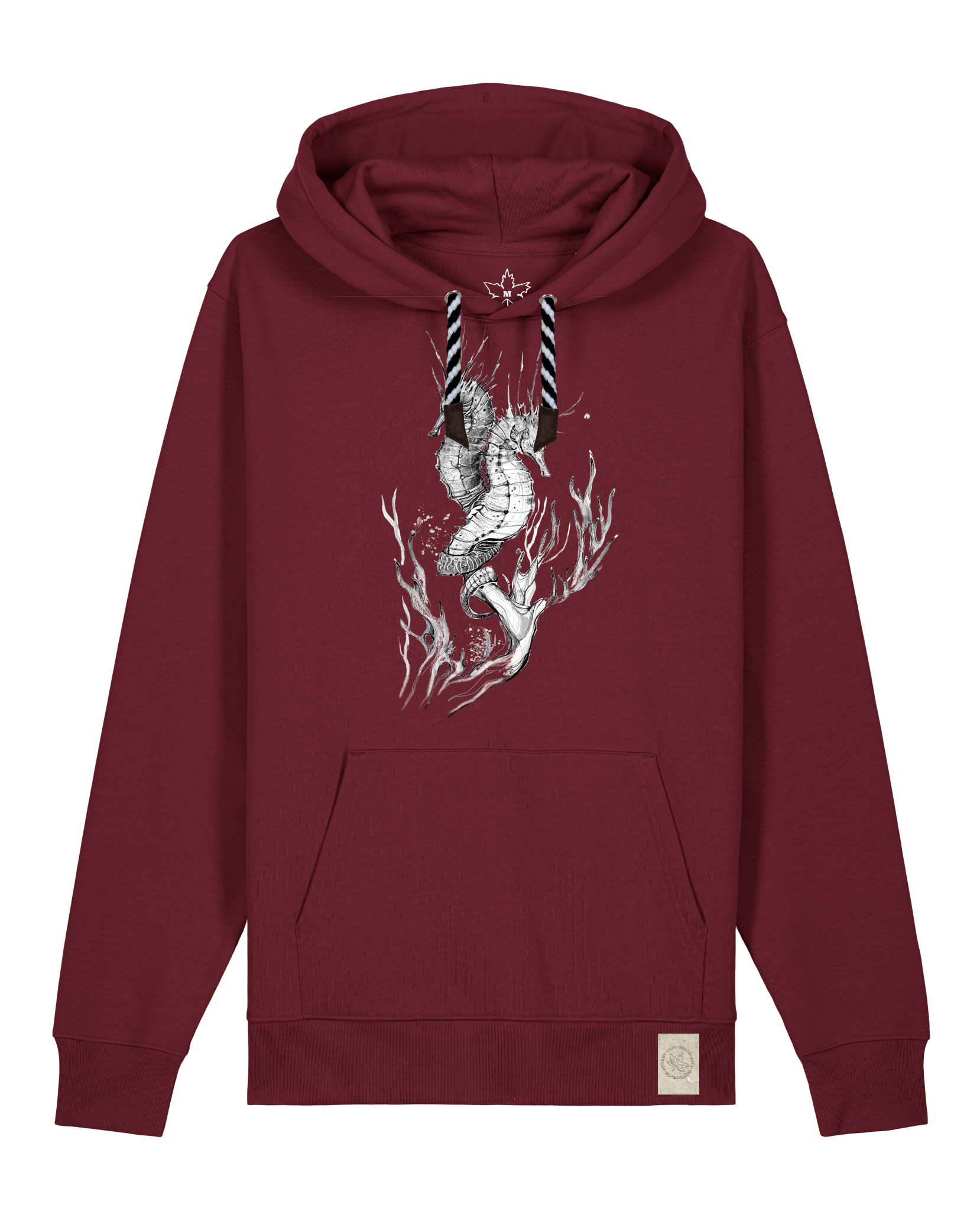 bio-unisex-medium fit-hoodie-seepferdchen-stsu177-burgunder rot-sw kordel-front