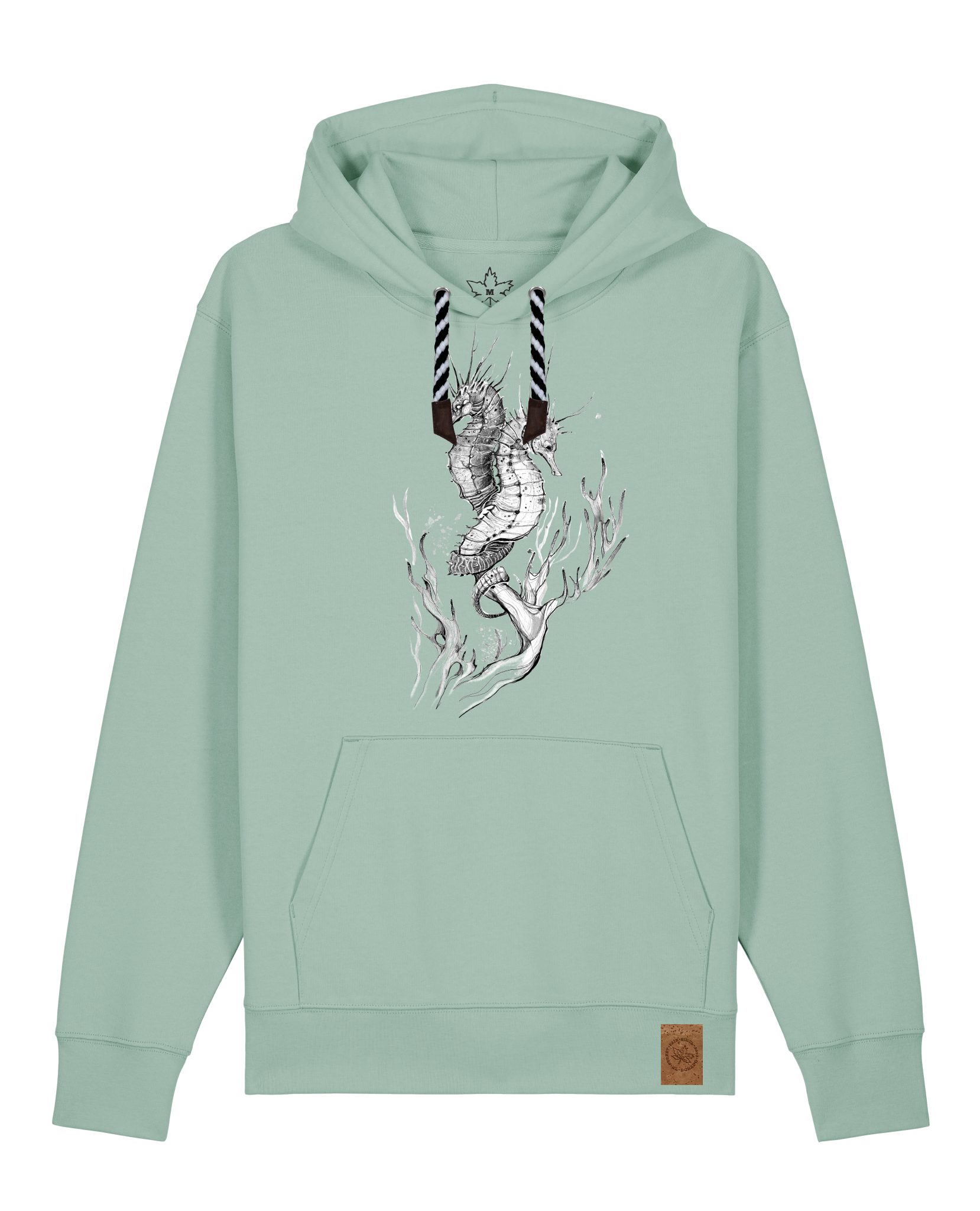 bio-unisex-medium fit-hoodie-seepferdchen-stsu177-eukalyptus-sw kordel-front