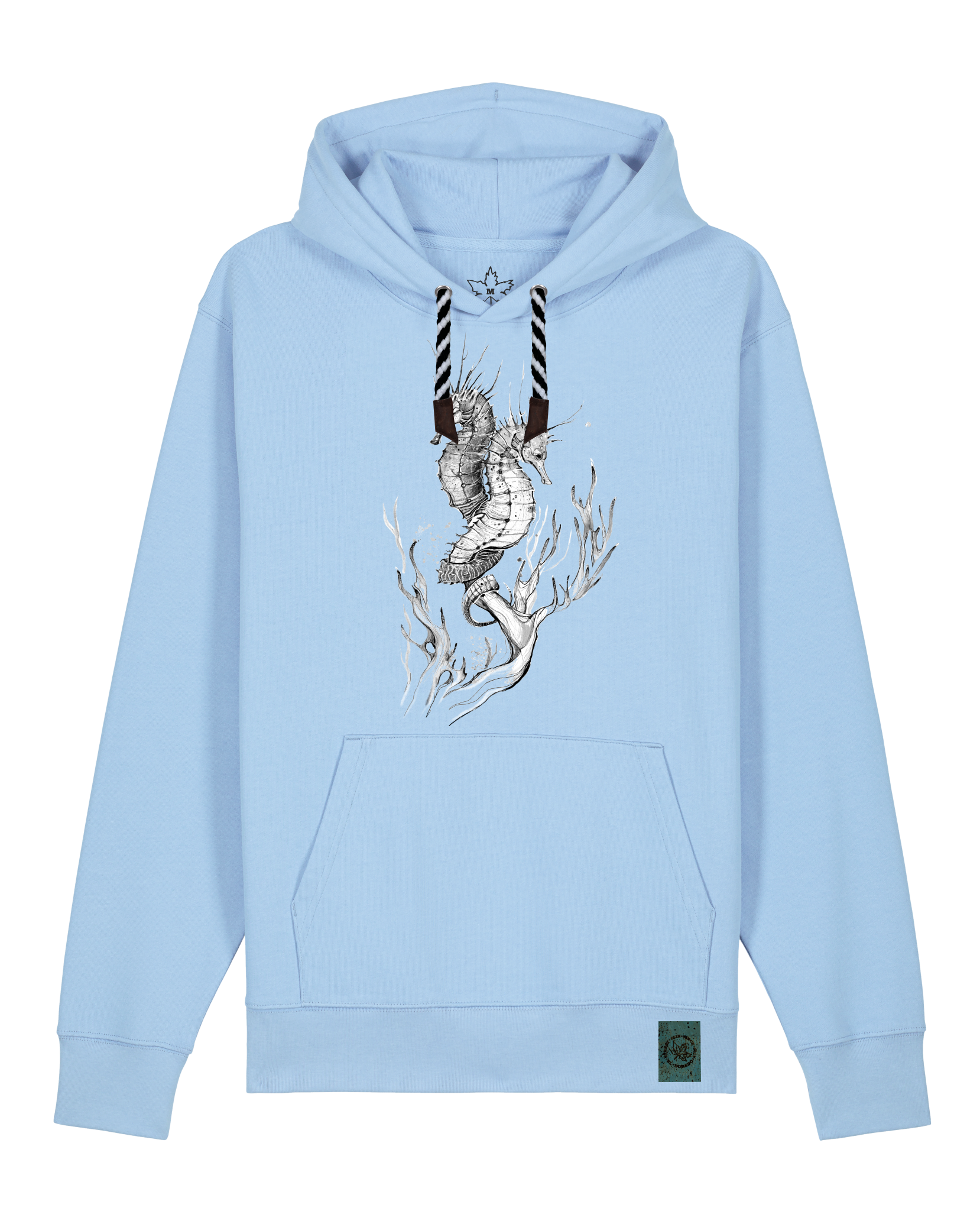 bio-unisex-medium fit-hoodie-seepferdchen-stsu177-lagune-sw kordel-front