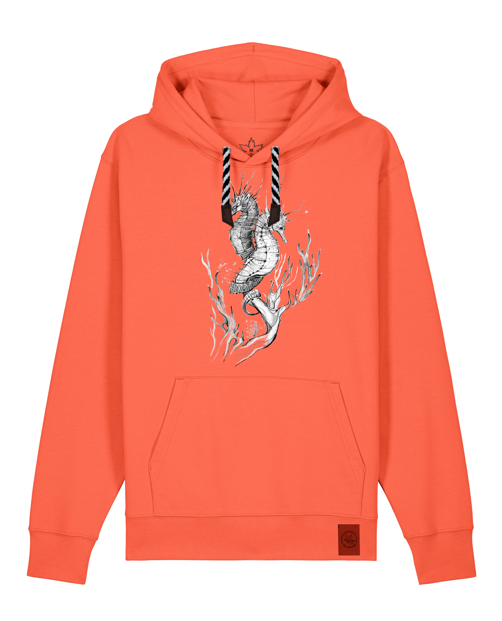 bio-unisex-medium fit-hoodie-seepferdchen-stsu177-mandarine-sw kordel-front