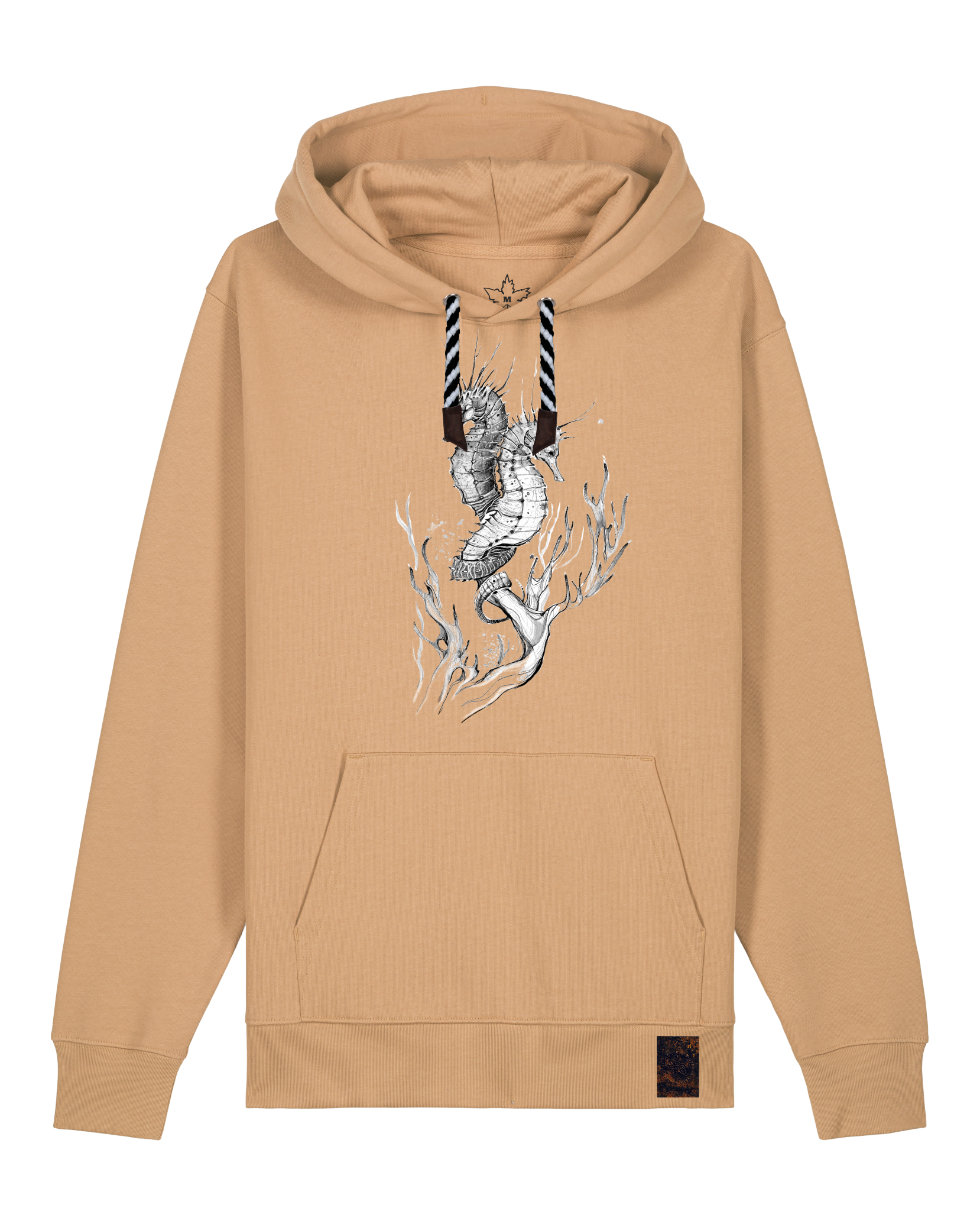 bio-unisex-medium fit-hoodie-seepferdchen-stsu177-meersand-sw kordel-front