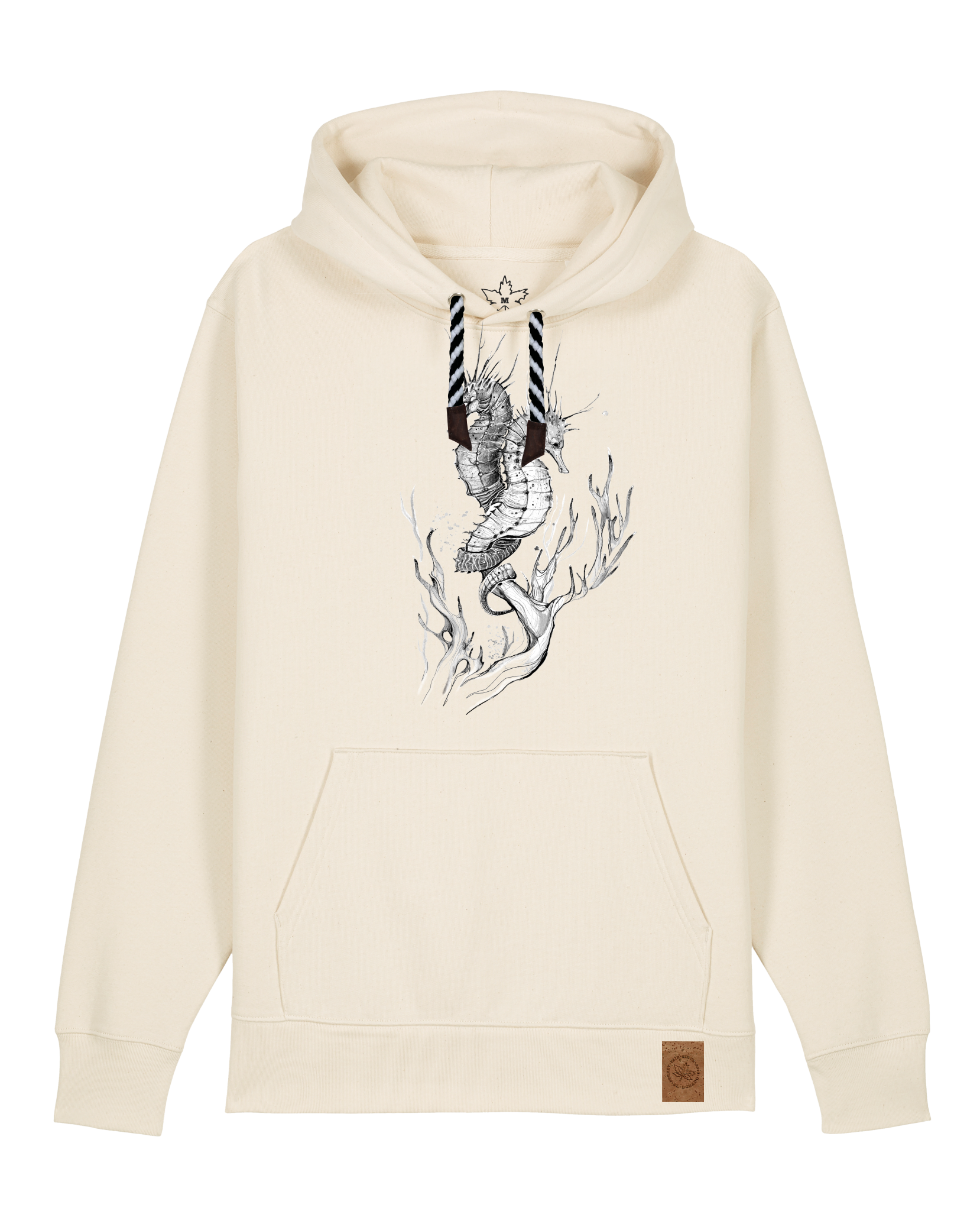 bio-unisex-medium fit-hoodie-seepferdchen-stsu177-natur-sw kordel-front