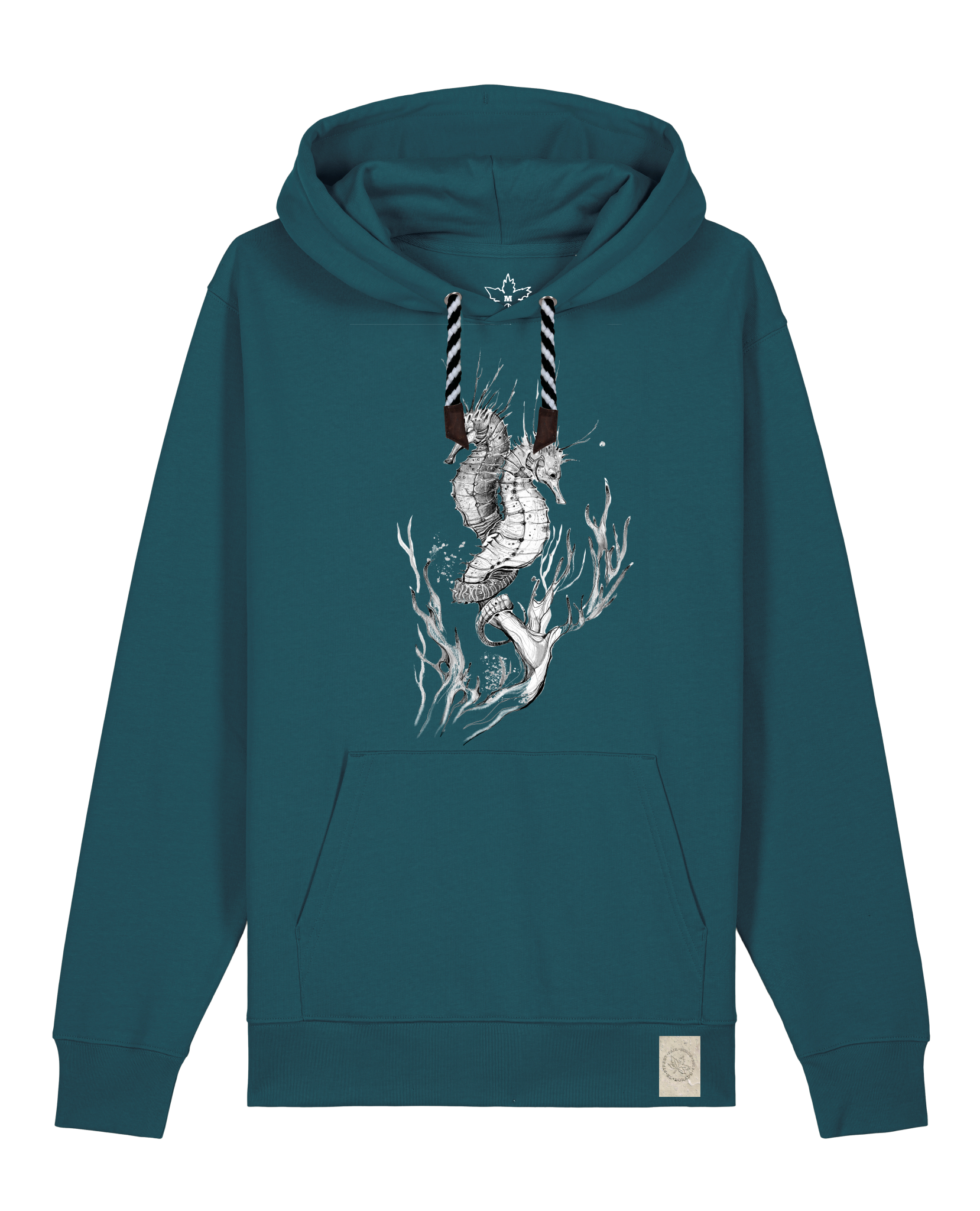 bio-unisex-medium fit-hoodie-seepferdchen-stsu177-nordmanntanne-sw kordel-front