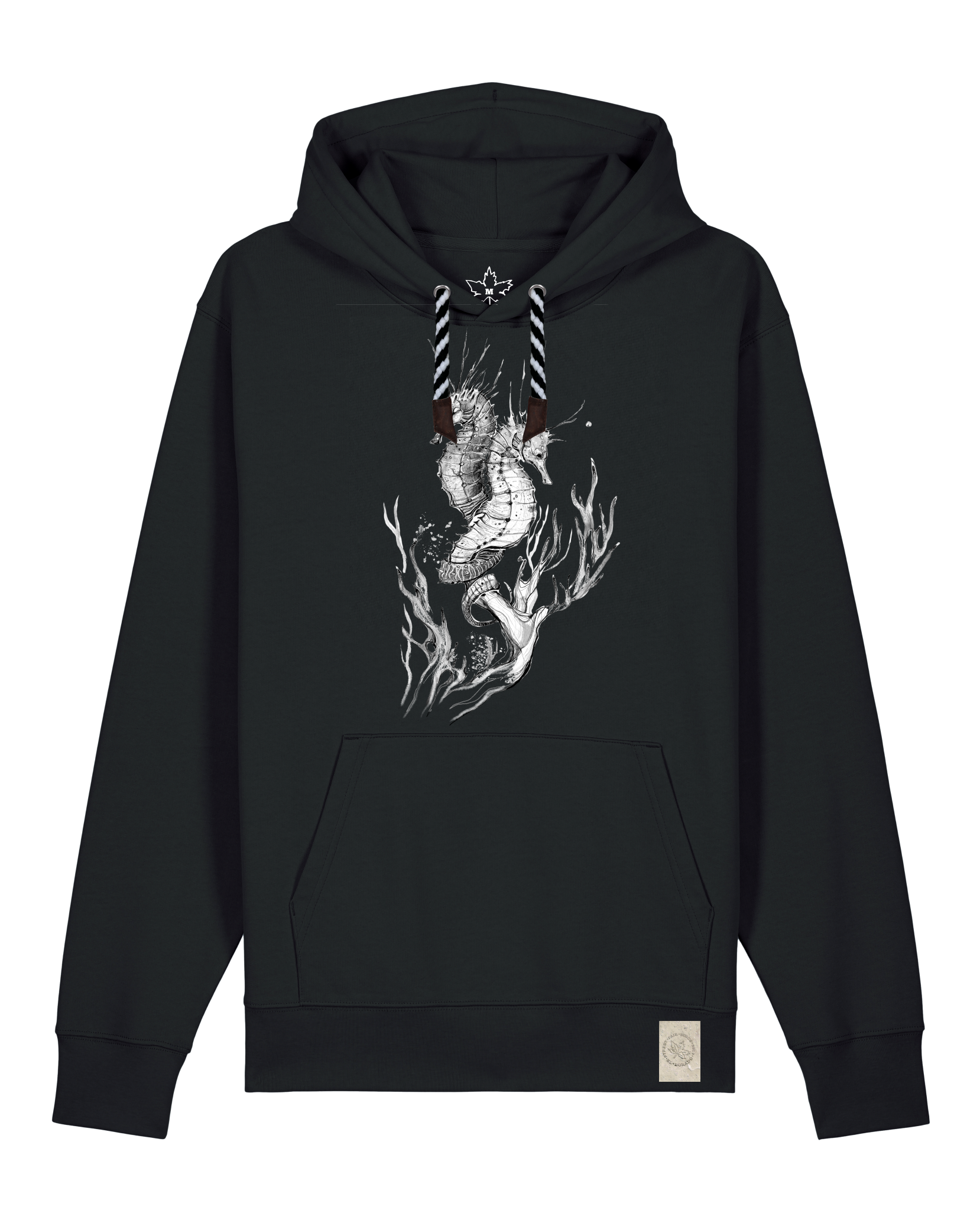 bio-unisex-medium fit-hoodie-seepferdchen-stsu177-schwarz-sw kordel-front