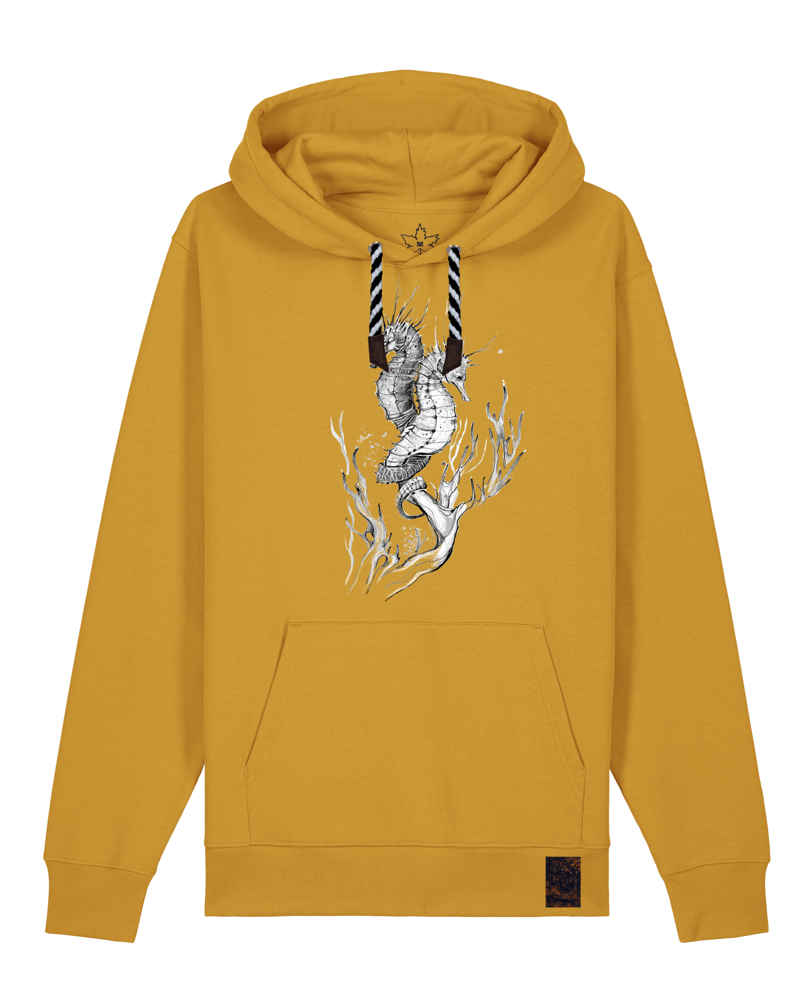 bio-unisex-medium fit-hoodie-seepferdchen-stsu177-senf-sw kordel-front