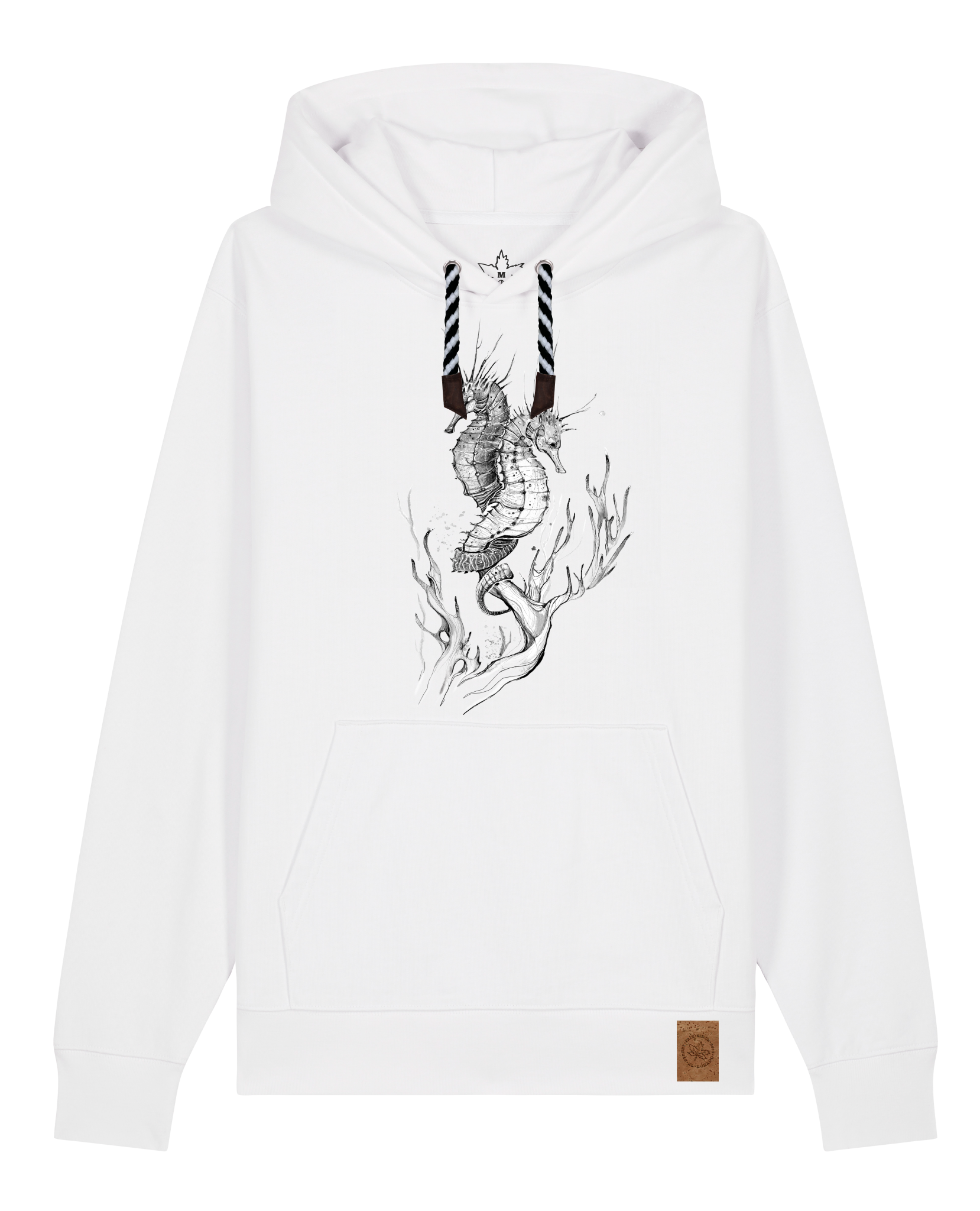 bio-unisex-medium fit-hoodie-seepferdchen-stsu177-weiß-sw kordel-front