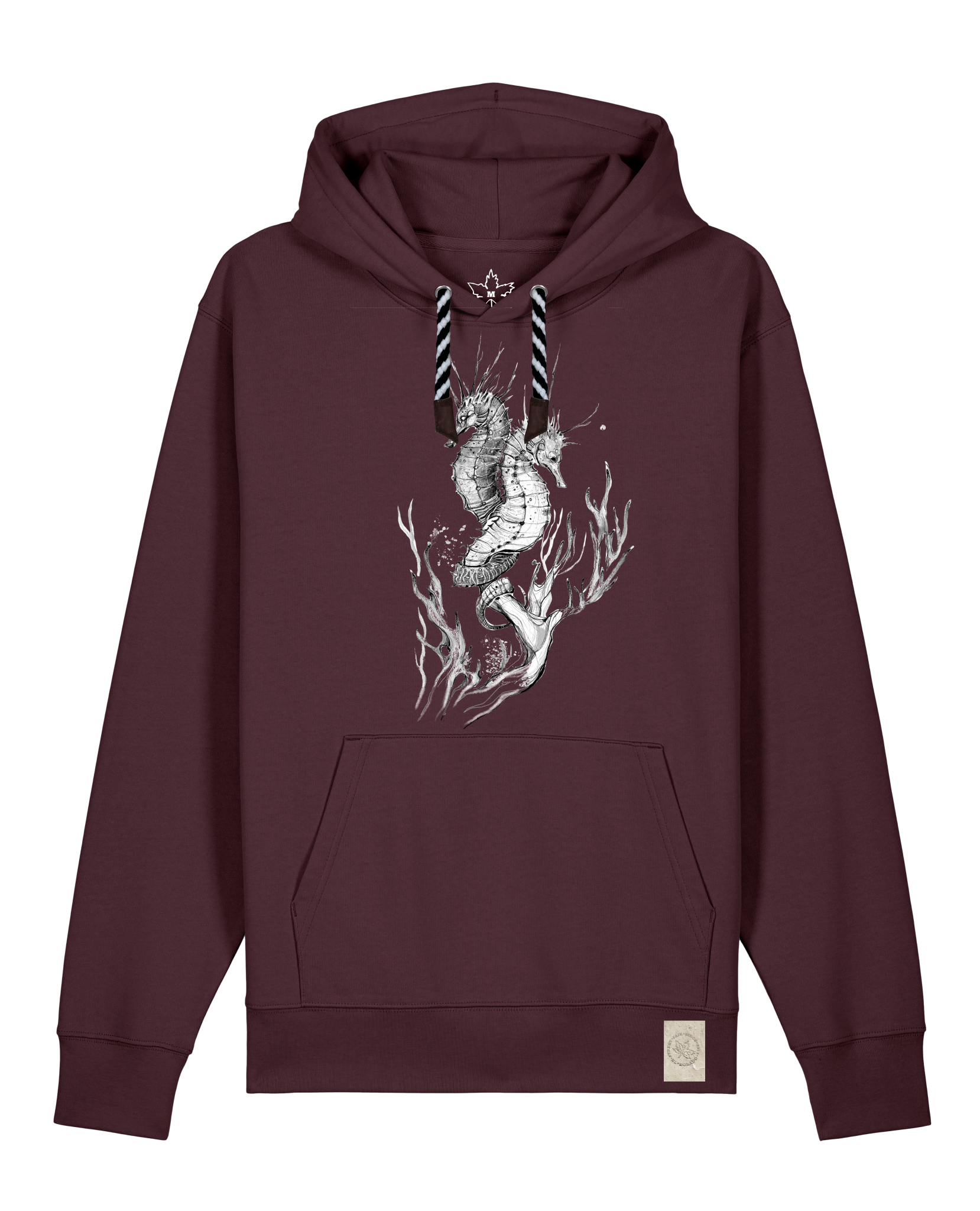 bio-unisex-medium fit-hoodie-seepferdchen-stsu177-zartbitter-sw kordel-front