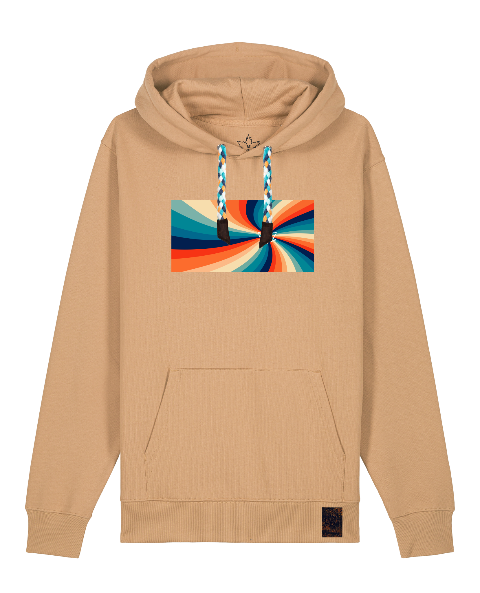 bio-unisex-medium fit-hoodie-six tees-stsu177-meersand-blaue kordel-front