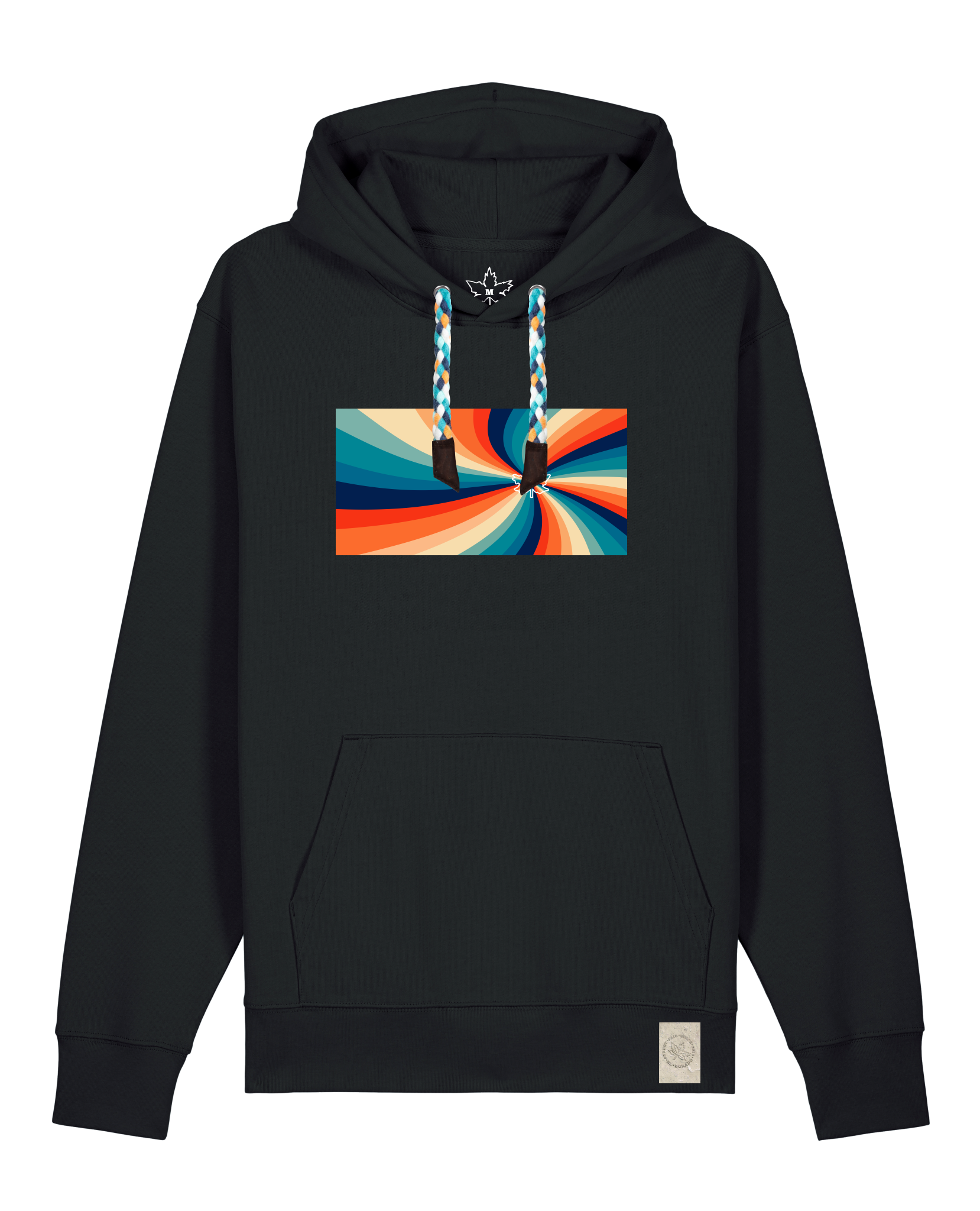 bio-unisex-medium fit-hoodie-six tees-stsu177-schwarz-blaue kordel-front