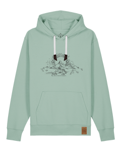 bio-unisex-medium fit-hoodie-skizzle mounty-stsu177-eukalyptus-weiße kordel-front