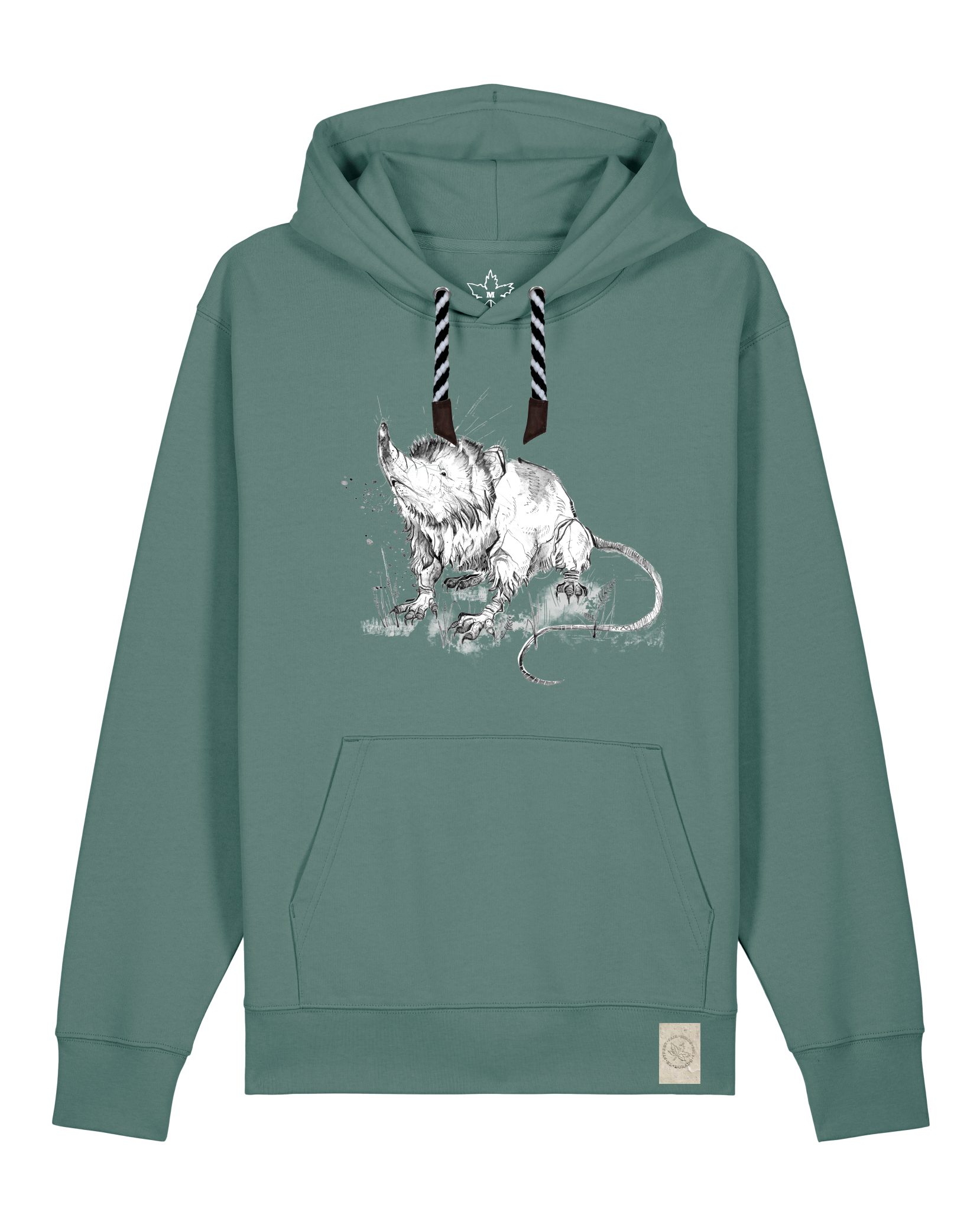 bio-unisex-medium fit-hoodie-solenodon-stsu177-blautanne-sw kordel-front