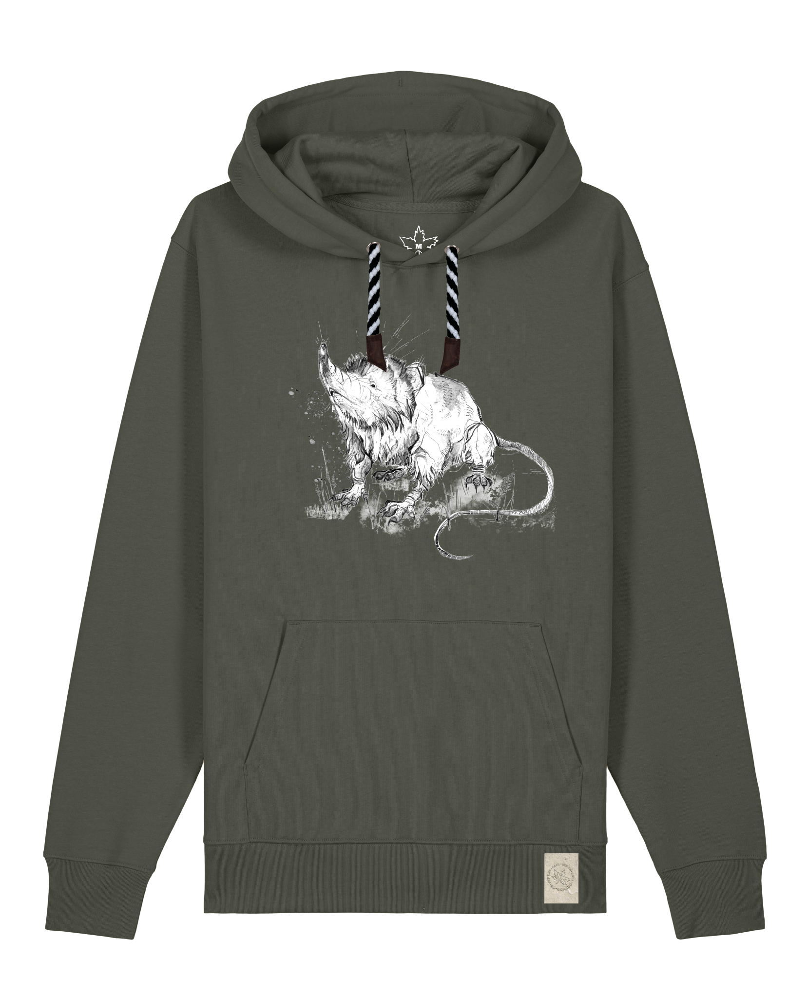 bio-unisex-medium fit-hoodie-solenodon-stsu177-grunkohl-sw kordel-front