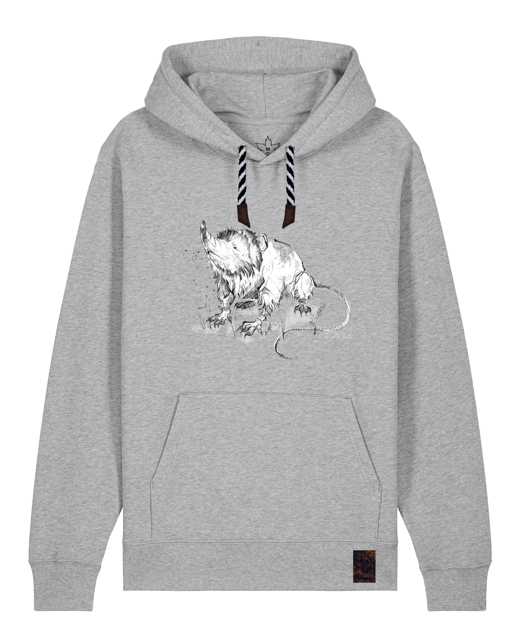 bio-unisex-medium fit-hoodie-solenodon-stsu177-mausgrau-sw kordel-front