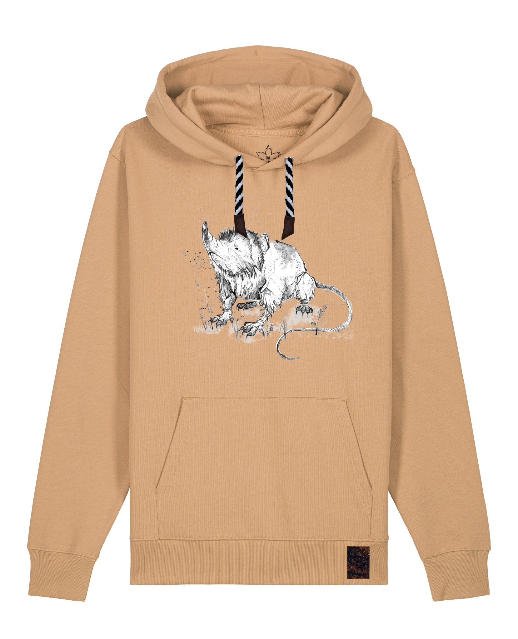 bio-unisex-medium fit-hoodie-solenodon-stsu177-meersand-sw kordel-front