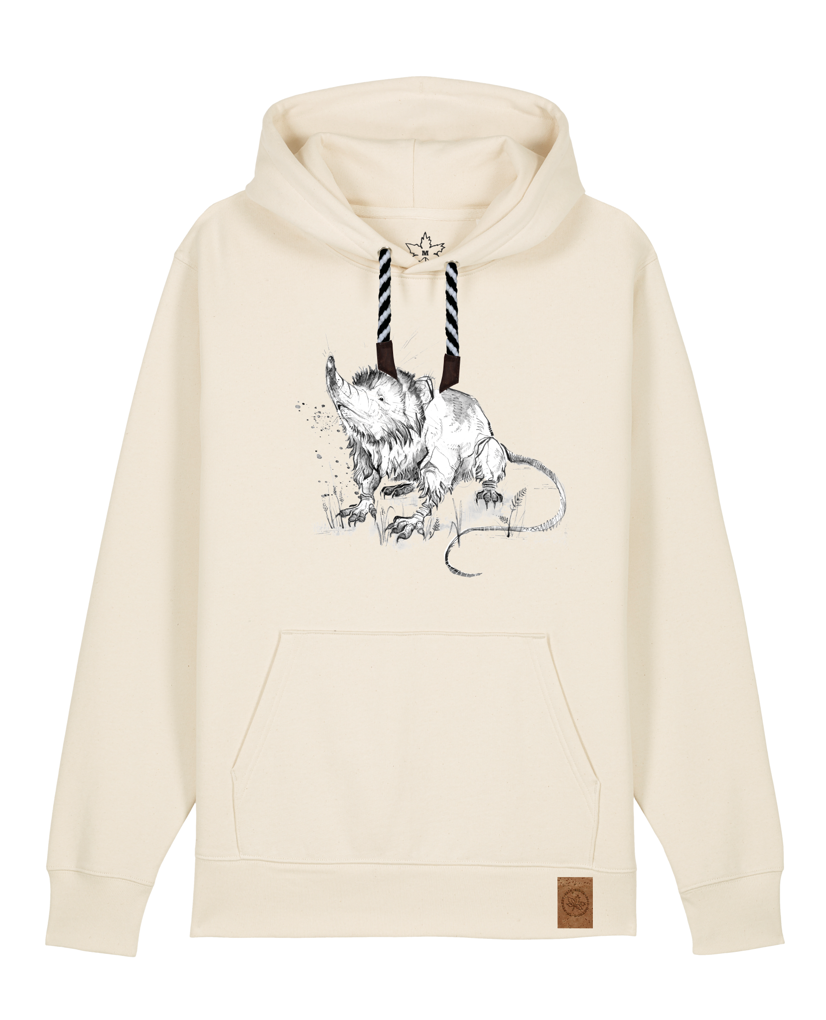 bio-unisex-medium fit-hoodie-solenodon-stsu177-natur-sw kordel-front