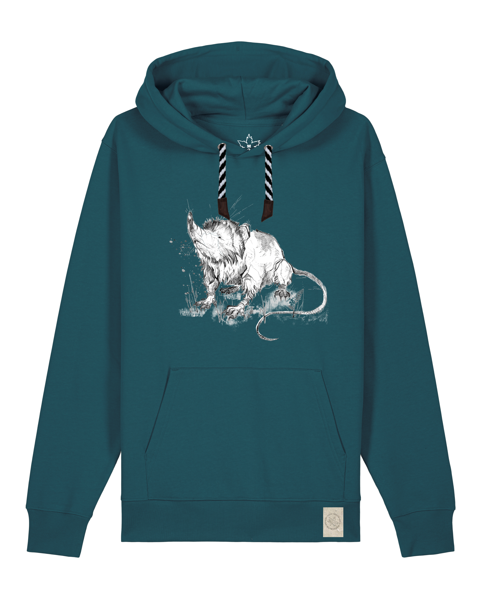 bio-unisex-medium fit-hoodie-solenodon-stsu177-nordmanntanne-sw kordel-front