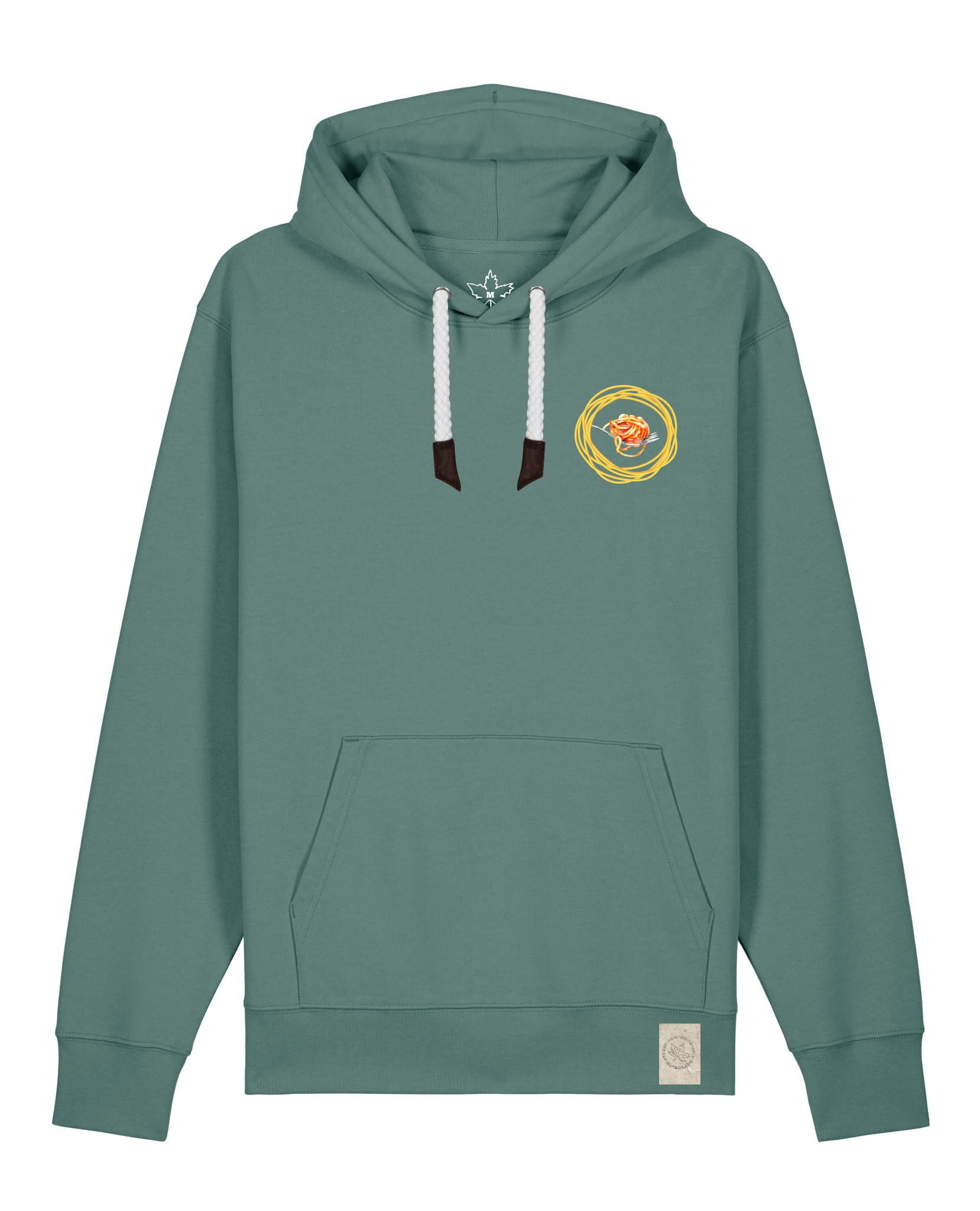 bio-unisex-medium fit-hoodie-spaghetti (backrpint)-stsu177-blautanne-weiße kordel-front