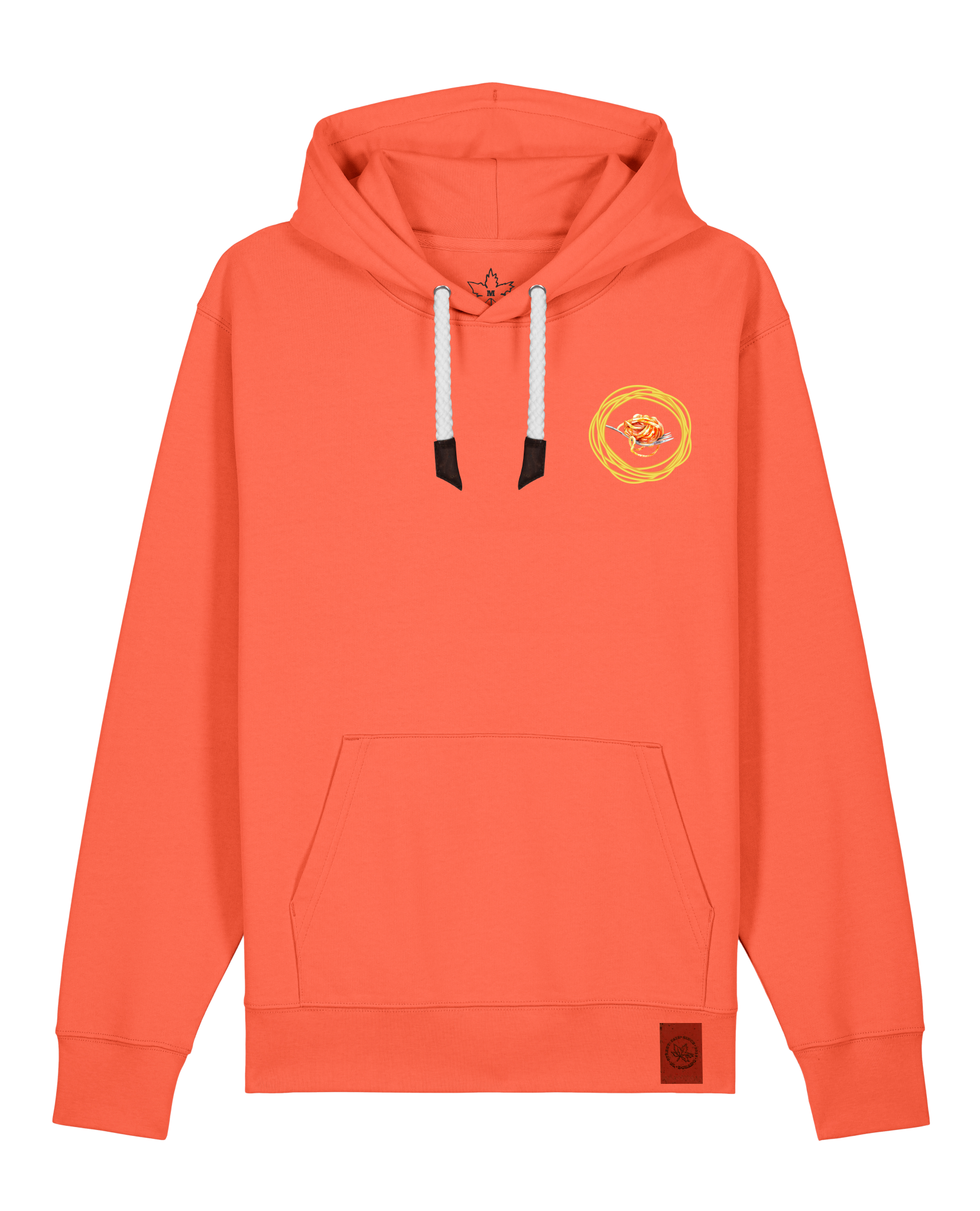 bio-unisex-medium fit-hoodie-spaghetti (backrpint)-stsu177-mandarine-weiße kordel-front