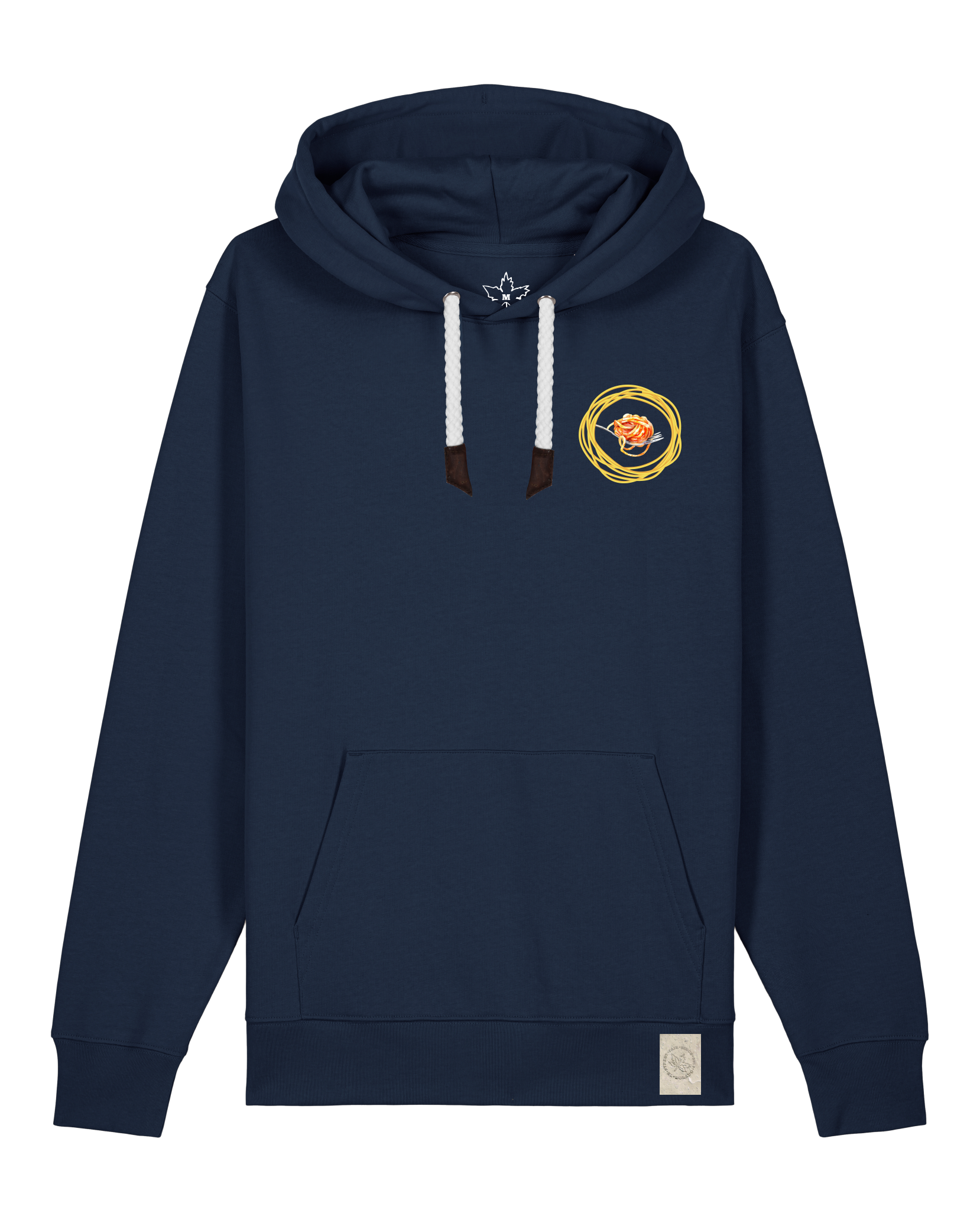 bio-unisex-medium fit-hoodie-spaghetti (backrpint)-stsu177-marine-weiße kordel-front
