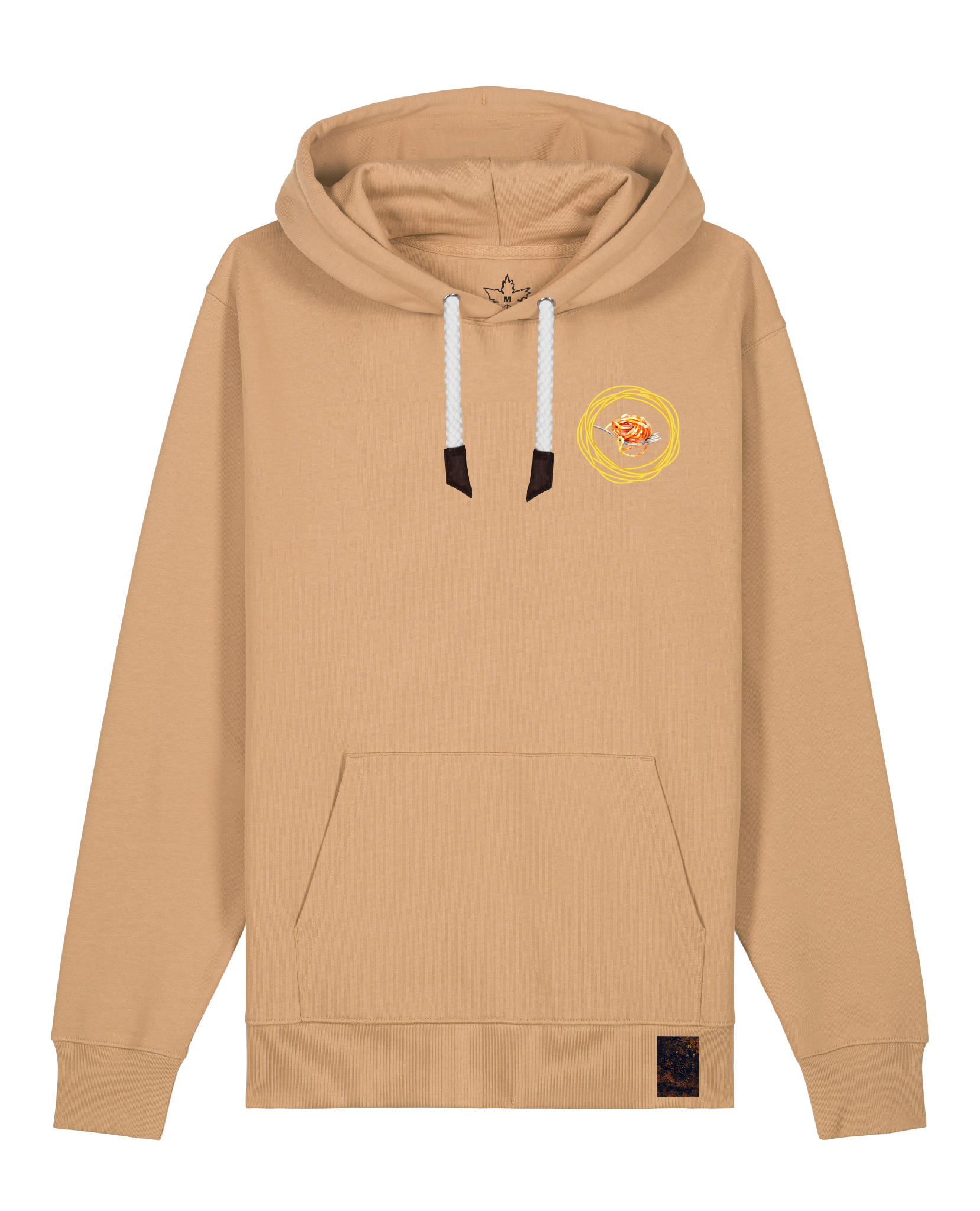 bio-unisex-medium fit-hoodie-spaghetti (backrpint)-stsu177-meersand-weiße kordel-front