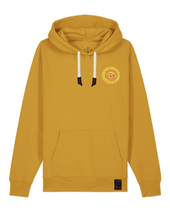 bio-unisex-medium fit-hoodie-spaghetti (backrpint)-stsu177-senf-weiße kordel-front