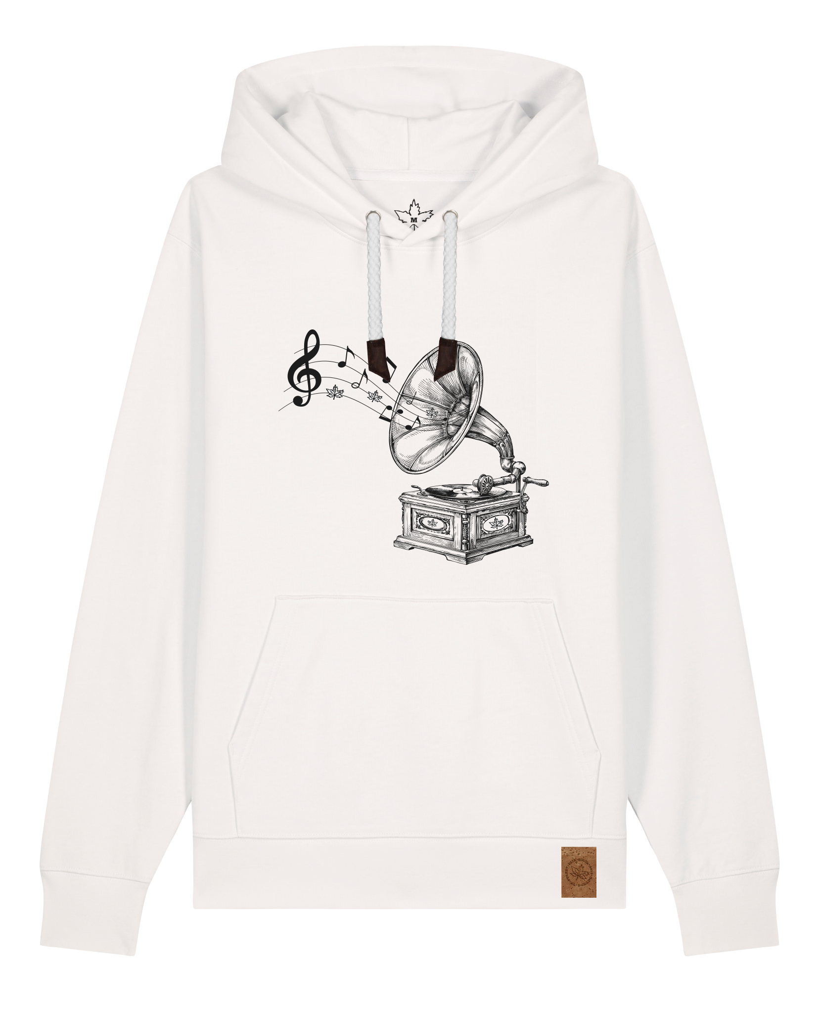 bio-unisex-medium fit-hoodie-stay tuned-stsu177-bio ei-weiße kordel-front