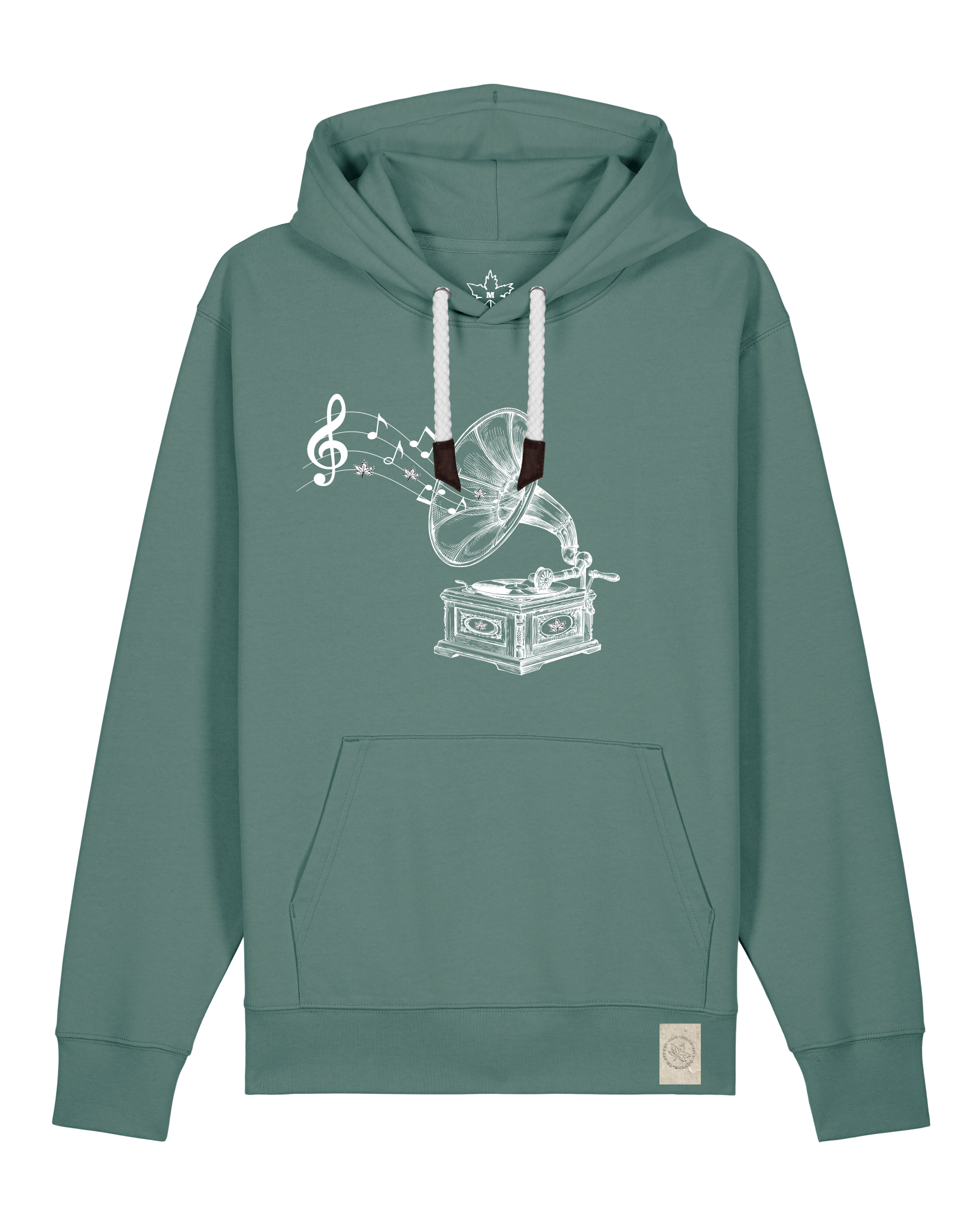 bio-unisex-medium fit-hoodie-stay tuned-stsu177-blautanne-weiße kordel-front