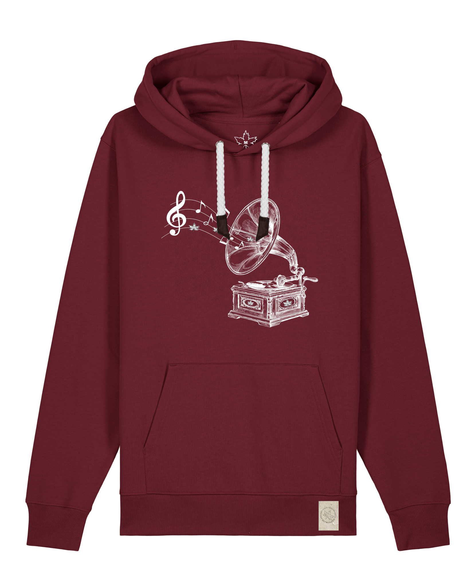 bio-unisex-medium fit-hoodie-stay tuned-stsu177-burgunder rot-weiße kordel-front