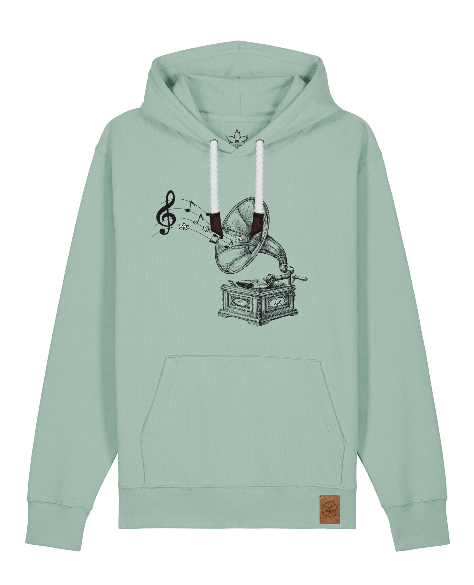 bio-unisex-medium fit-hoodie-stay tuned-stsu177-eukalyptus-weiße kordel-front
