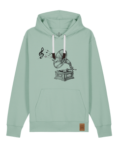 bio-unisex-medium fit-hoodie-stay tuned-stsu177-eukalyptus-weiße kordel-front