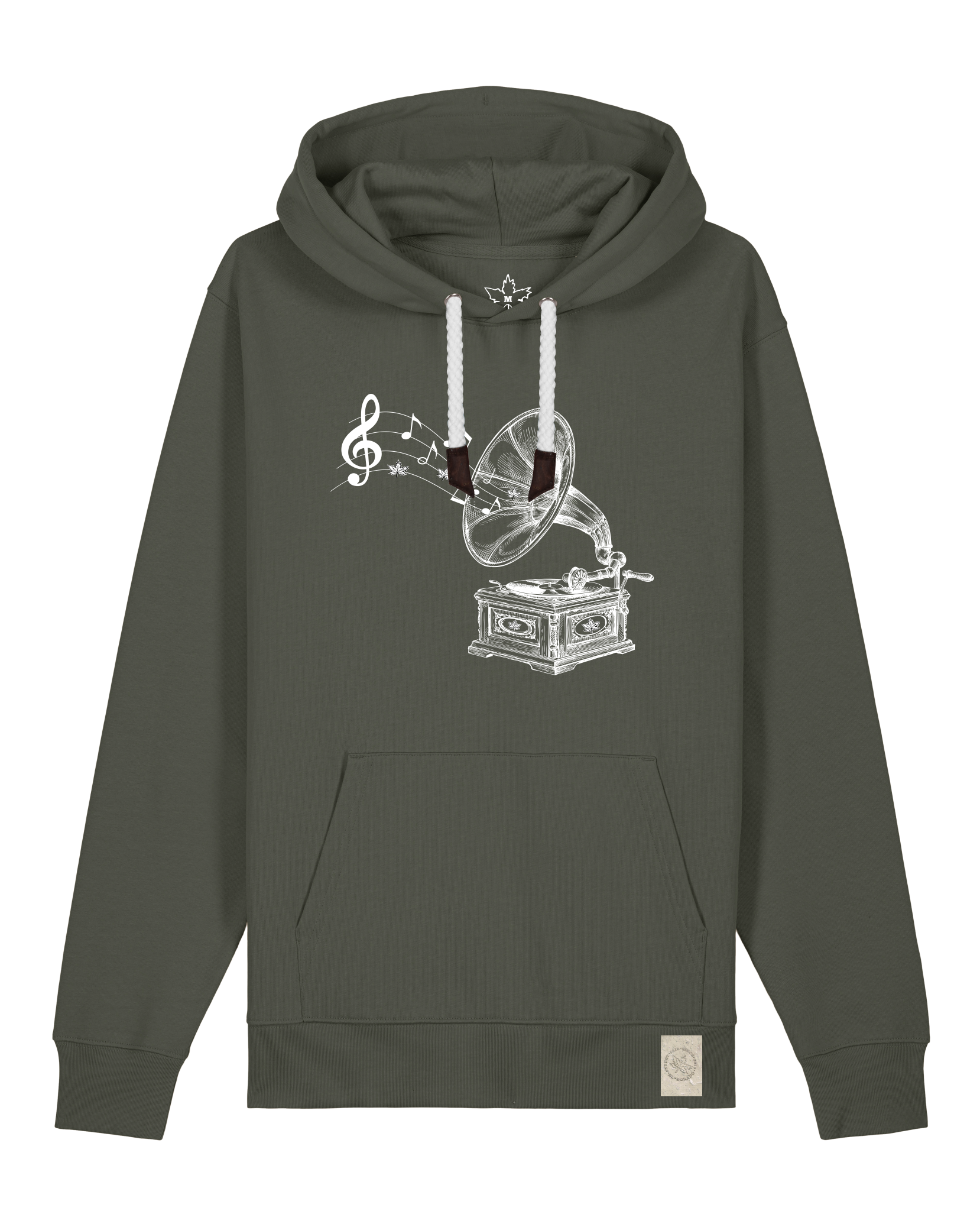 bio-unisex-medium fit-hoodie-stay tuned-stsu177-grunkohl-weiße kordel-front