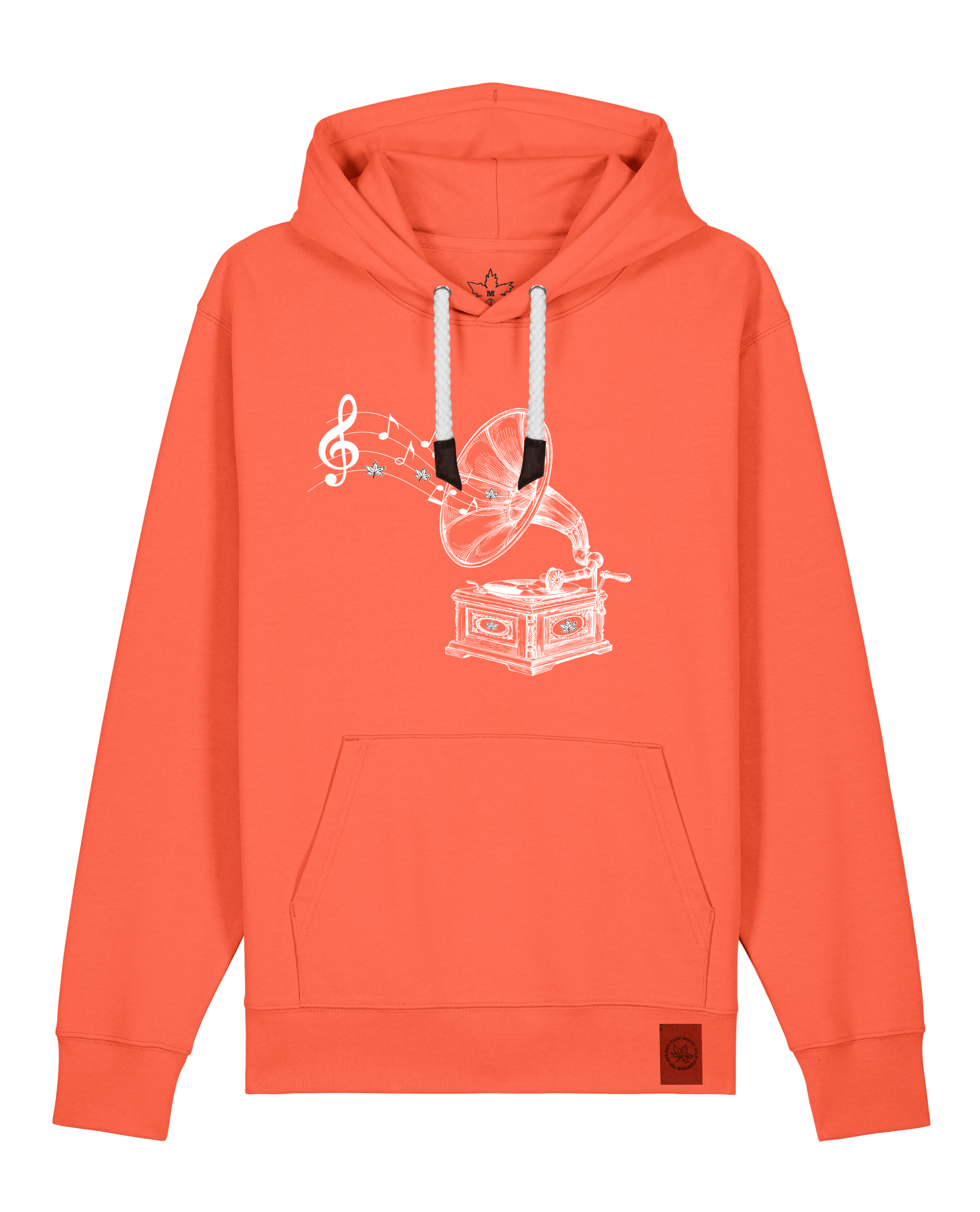 bio-unisex-medium fit-hoodie-stay tuned-stsu177-mandarine-weiße kordel-front
