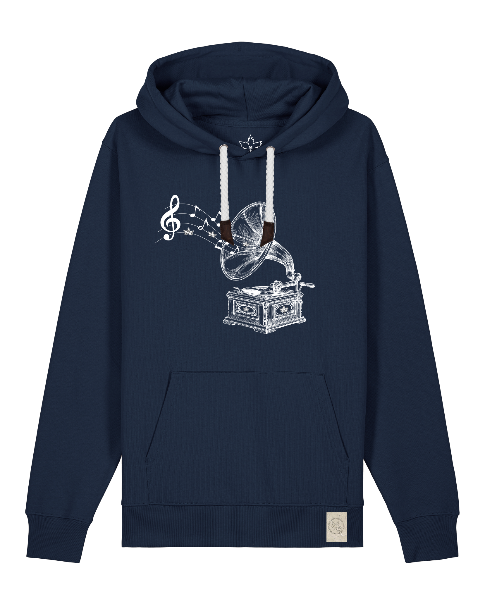 bio-unisex-medium fit-hoodie-stay tuned-stsu177-marine-weiße kordel-front