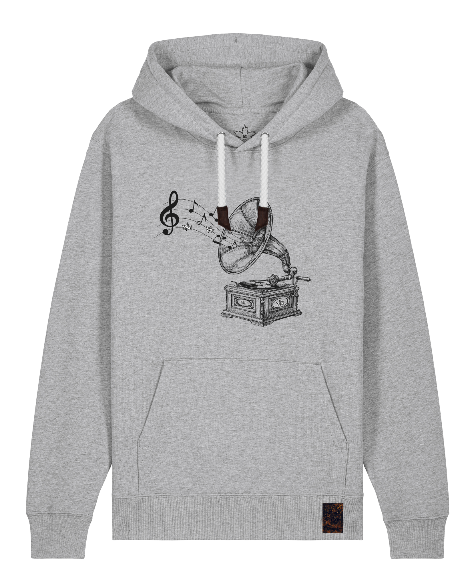 bio-unisex-medium fit-hoodie-stay tuned-stsu177-mausgrau-weiße kordel-front