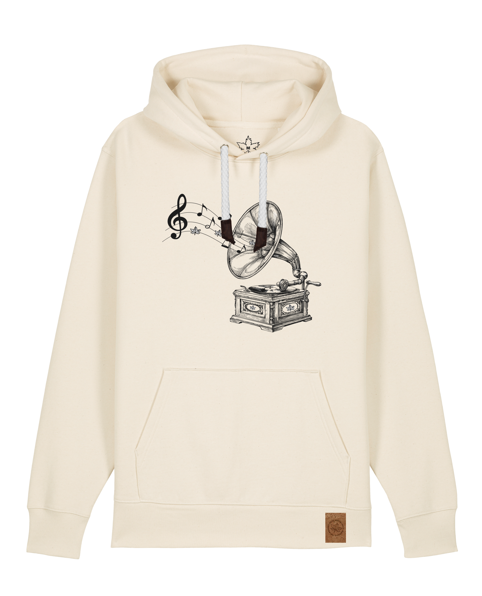 bio-unisex-medium fit-hoodie-stay tuned-stsu177-natur-weiße kordel-front