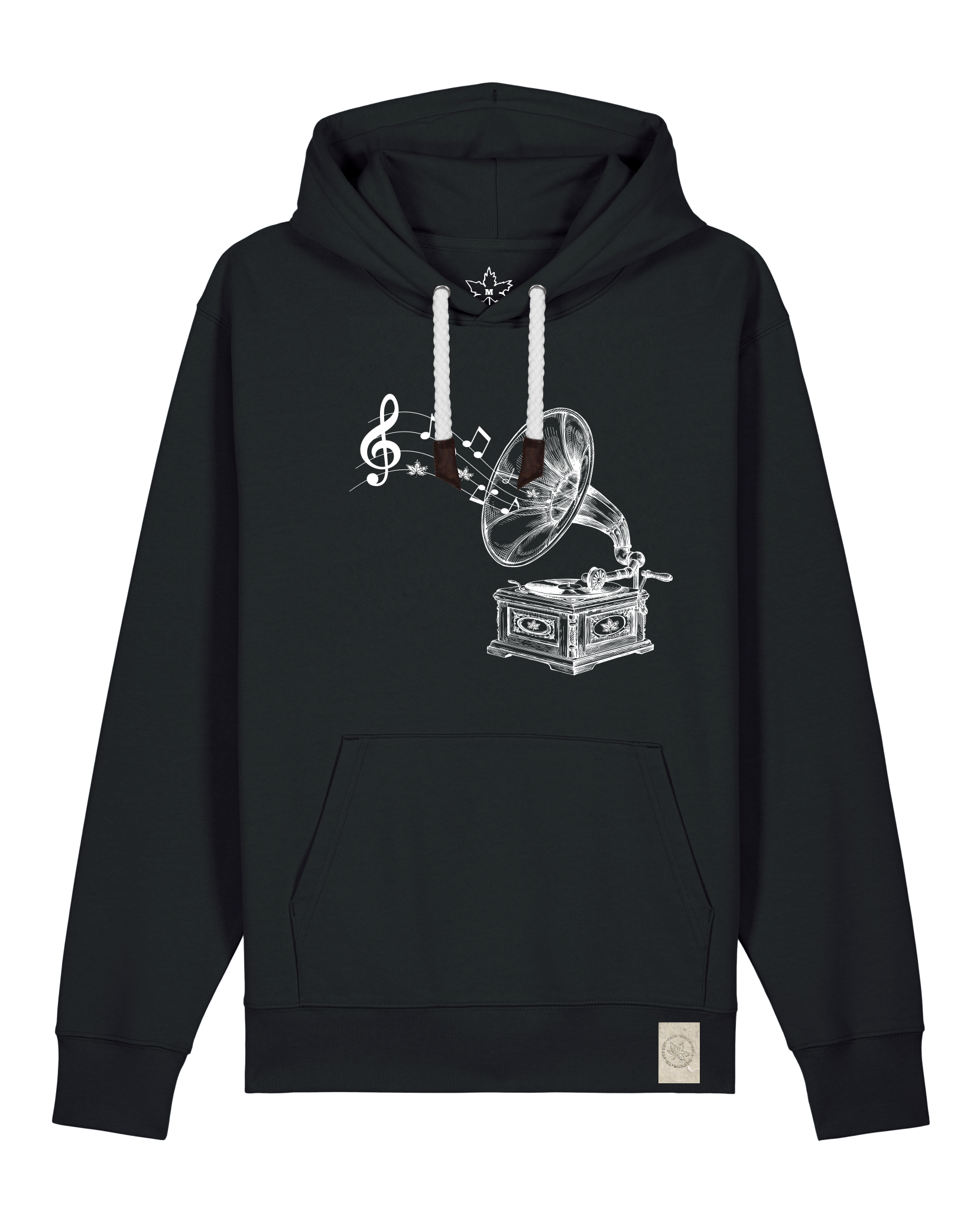 bio-unisex-medium fit-hoodie-stay tuned-stsu177-schwarz-weiße kordel-front