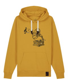 bio-unisex-medium fit-hoodie-stay tuned-stsu177-senf-weiße kordel-front