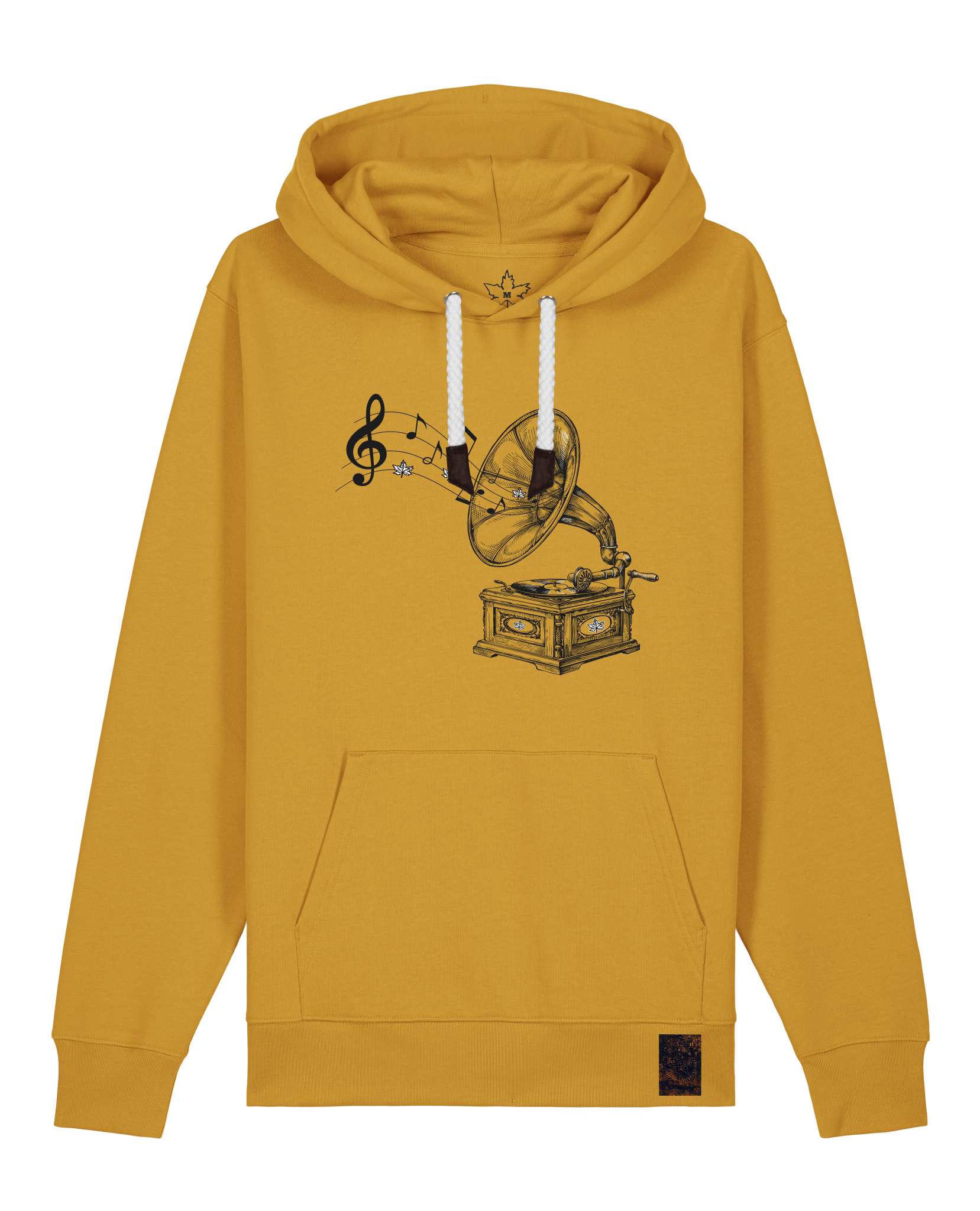 bio-unisex-medium fit-hoodie-stay tuned-stsu177-senf-weiße kordel-front