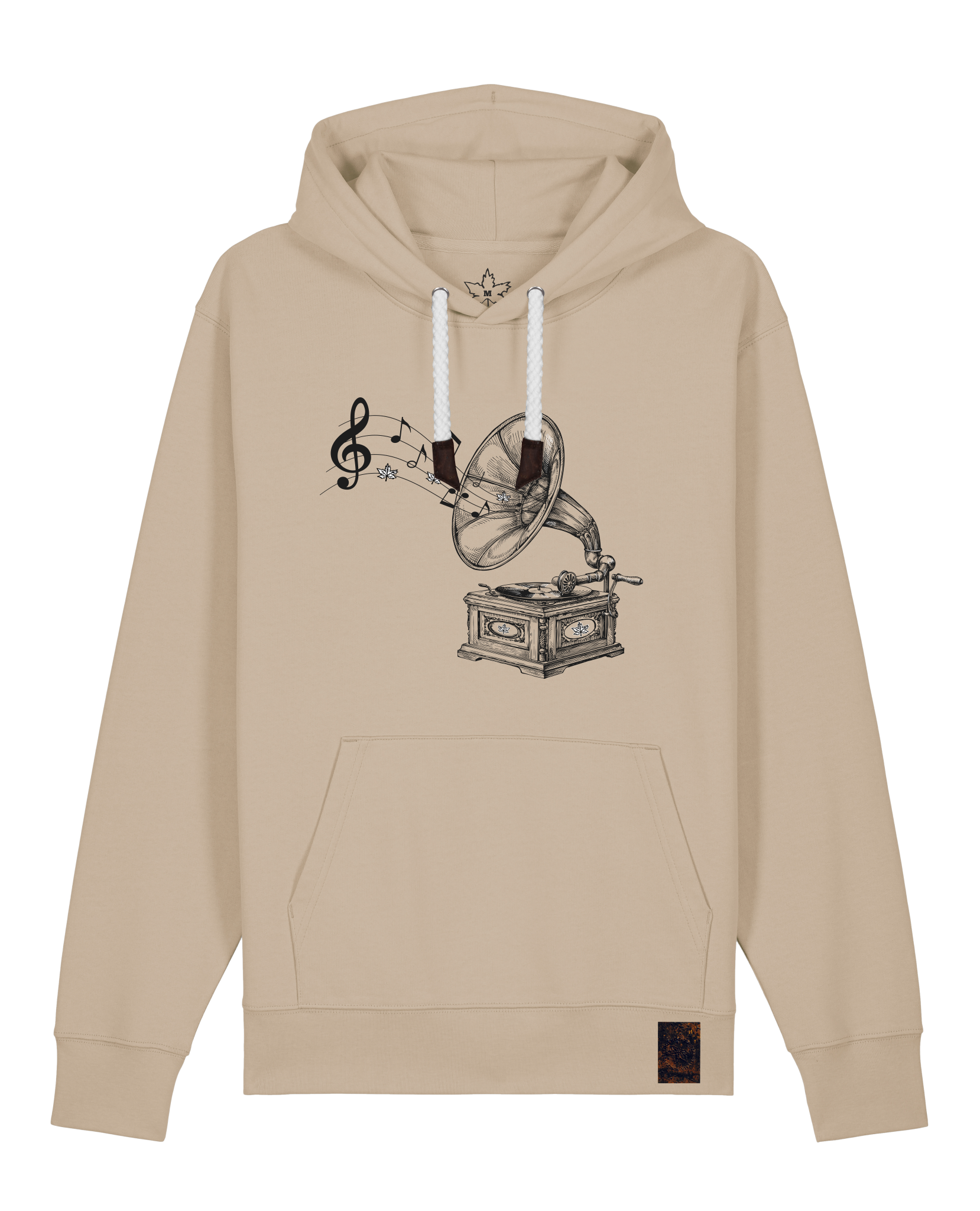 bio-unisex-medium fit-hoodie-stay tuned-stsu177-treibsand-weiße kordel-front