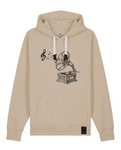 bio-unisex-medium fit-hoodie-stay tuned-stsu177-treibsand-weiße kordel-front