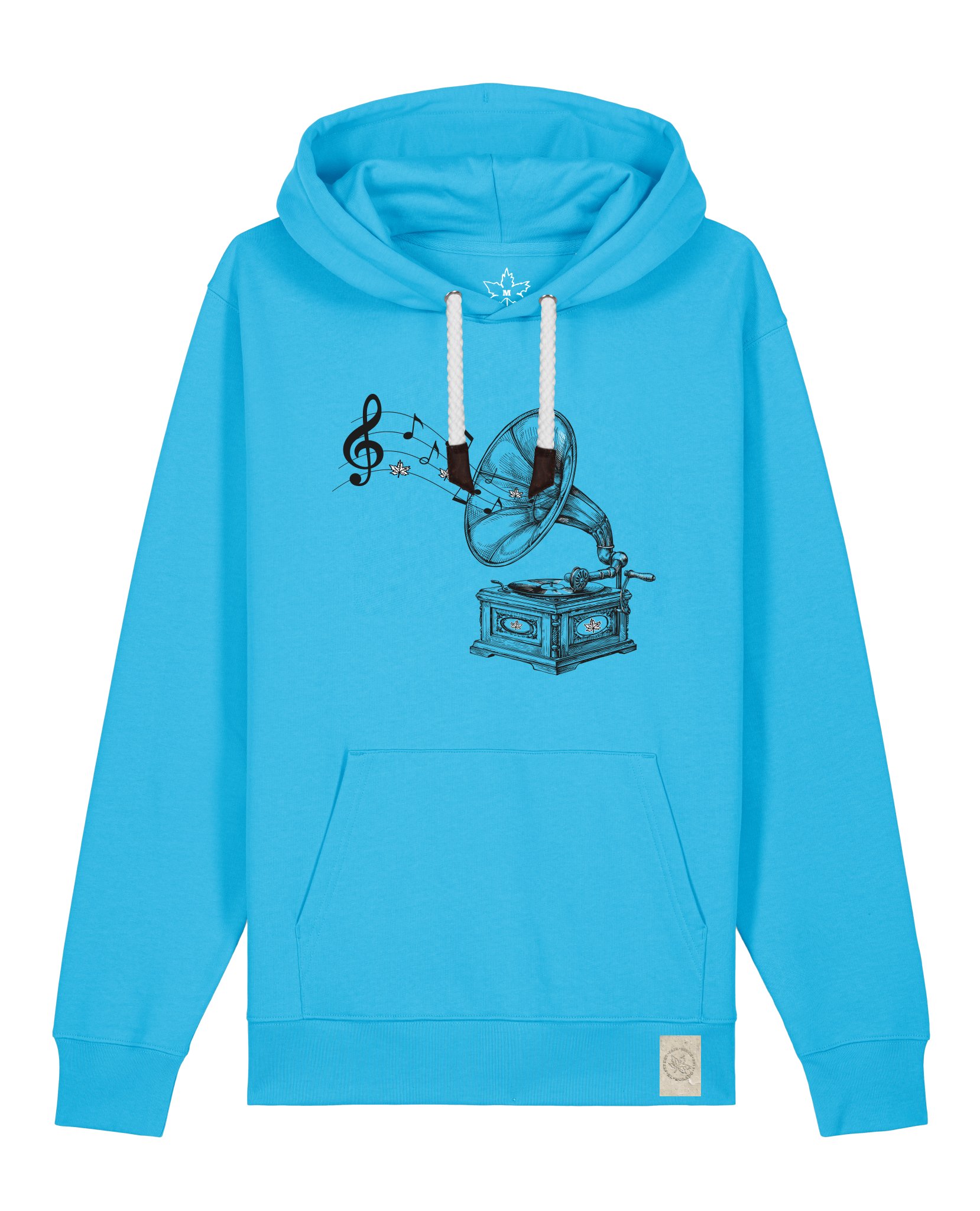 bio-unisex-medium fit-hoodie-stay tuned-stsu177-wasserblau-weiße kordel-front