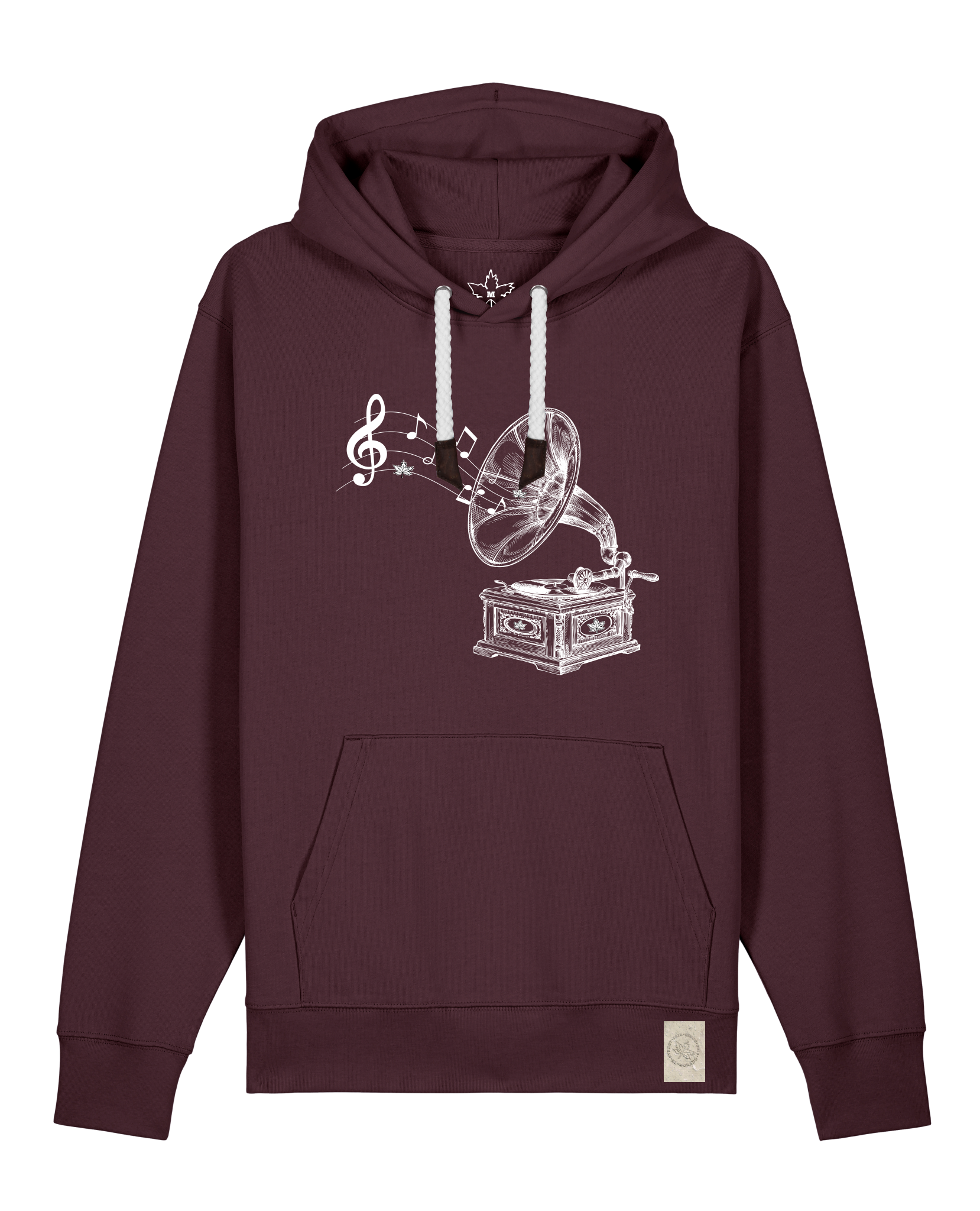 bio-unisex-medium fit-hoodie-stay tuned-stsu177-zartbitter-weiße kordel-front