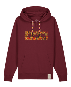 bio-unisex-medium fit-hoodie-t(h)ree leafes drift 2-stsu177-burgunder rot-rote kordel-front
