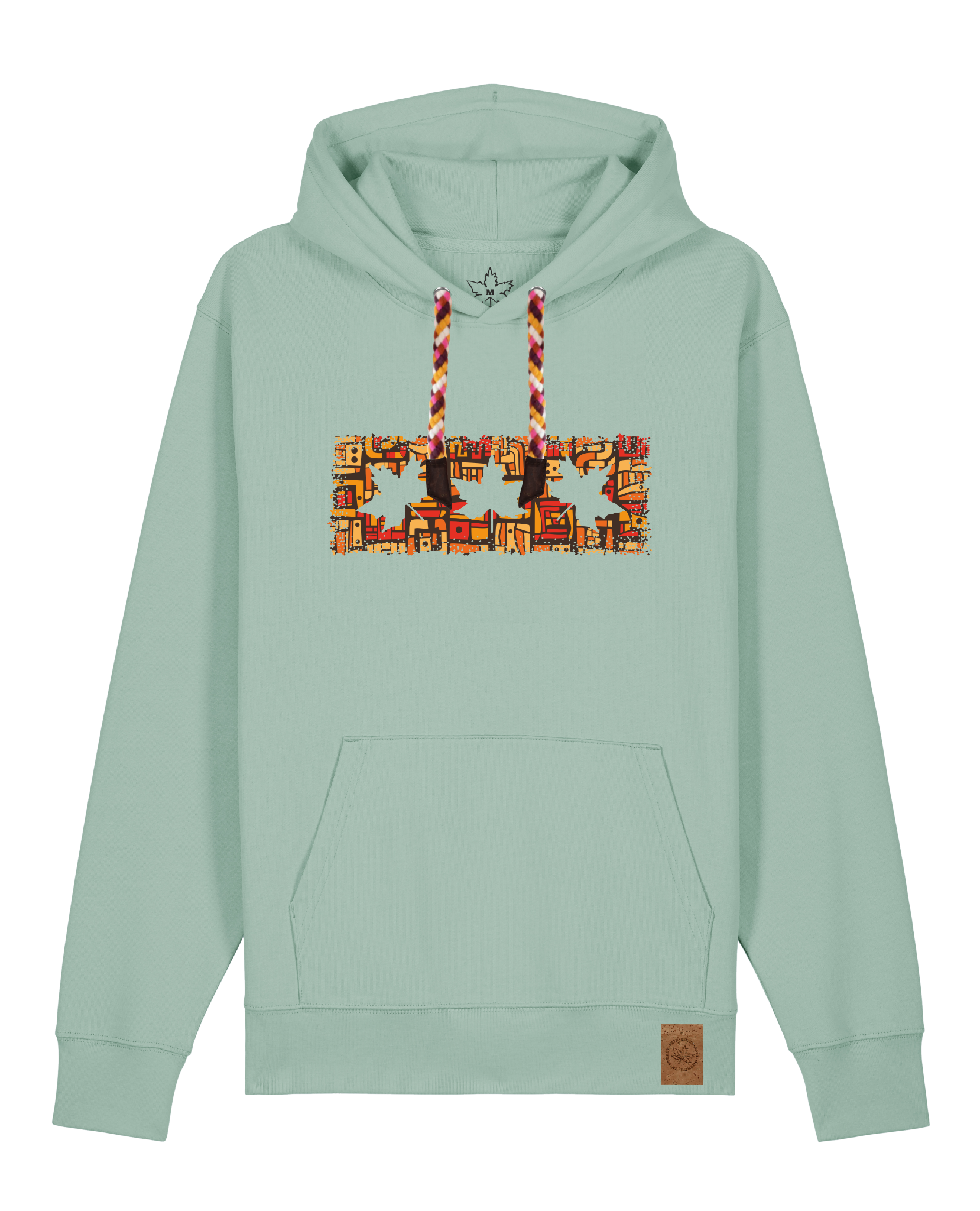 bio-unisex-medium fit-hoodie-t(h)ree leafes drift 2-stsu177-eukalyptus-rote kordel-front