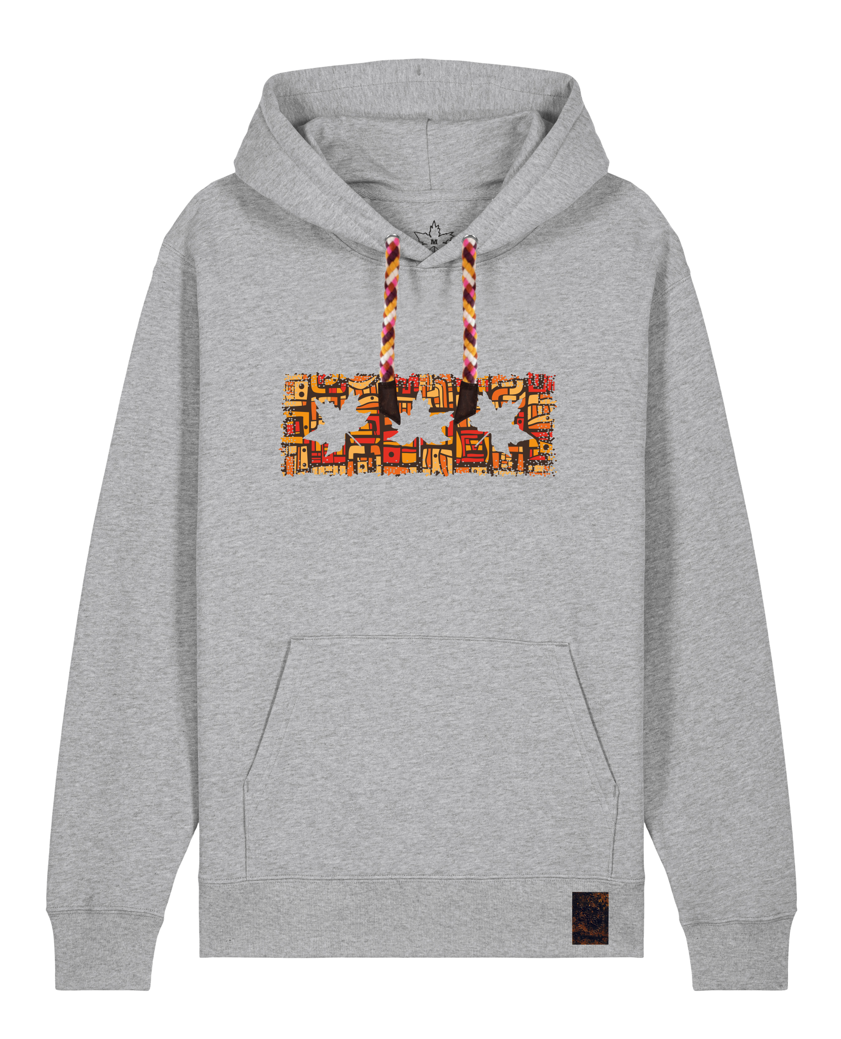 bio-unisex-medium fit-hoodie-t(h)ree leafes drift 2-stsu177-mausgrau-rote kordel-front