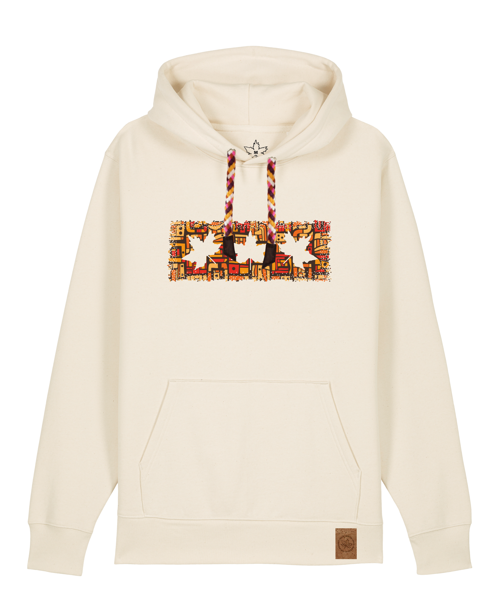 bio-unisex-medium fit-hoodie-t(h)ree leafes drift 2-stsu177-natur-rote kordel-front